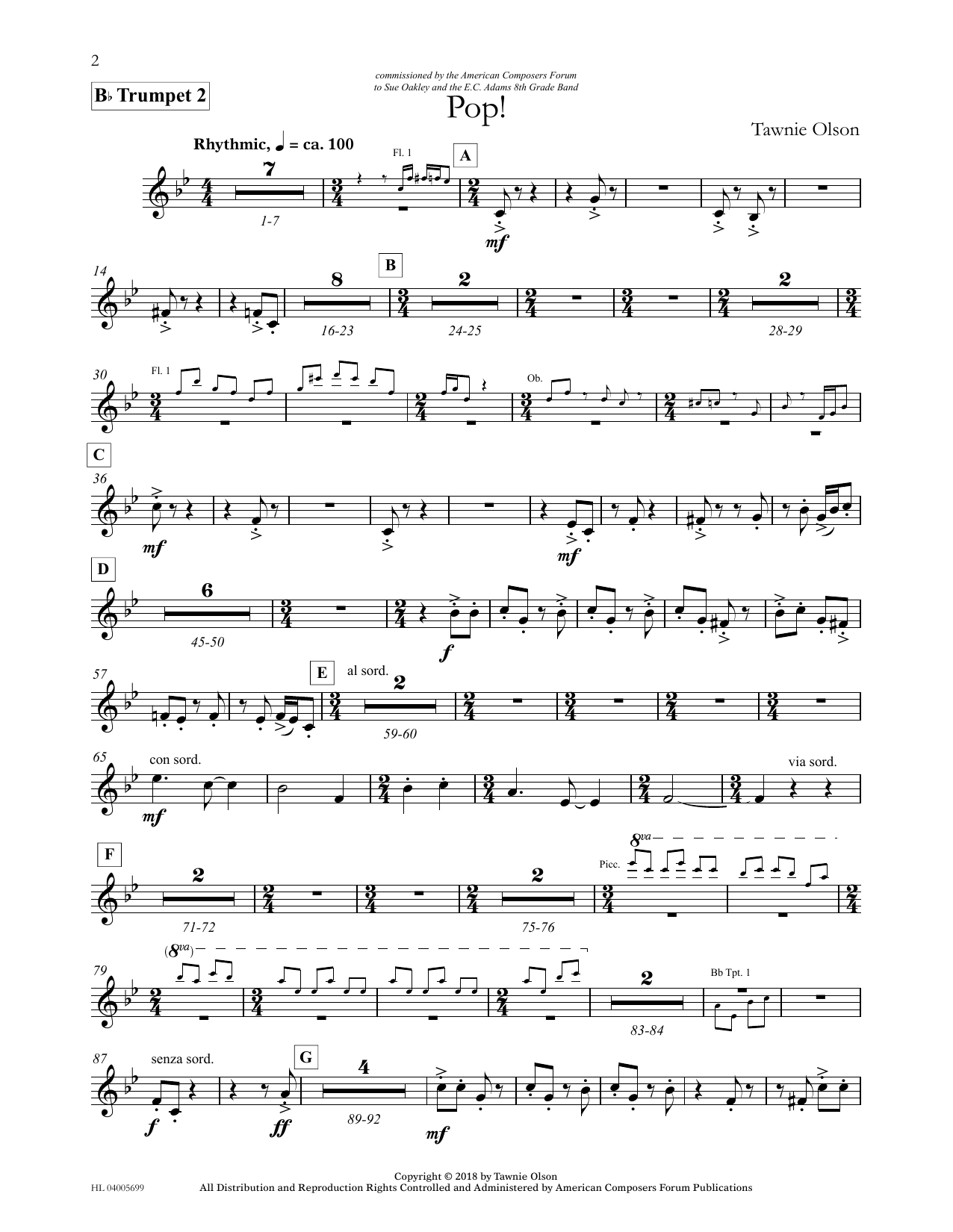 Tawnie Olson Pop! - Bb Trumpet 2 Sheet Music Notes & Chords for Concert Band - Download or Print PDF