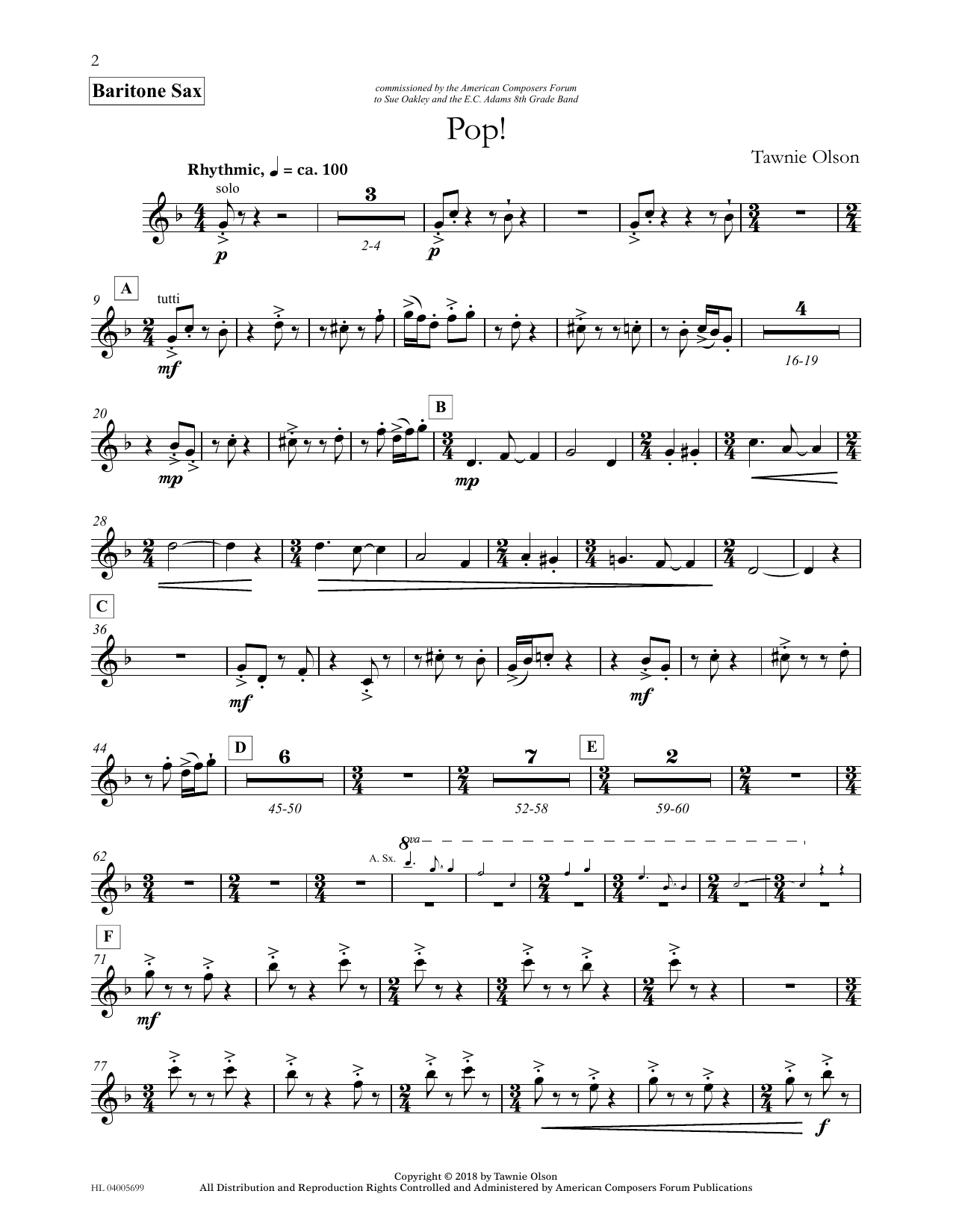 Tawnie Olson Pop! - Eb Baritone Saxophone Sheet Music Notes & Chords for Concert Band - Download or Print PDF