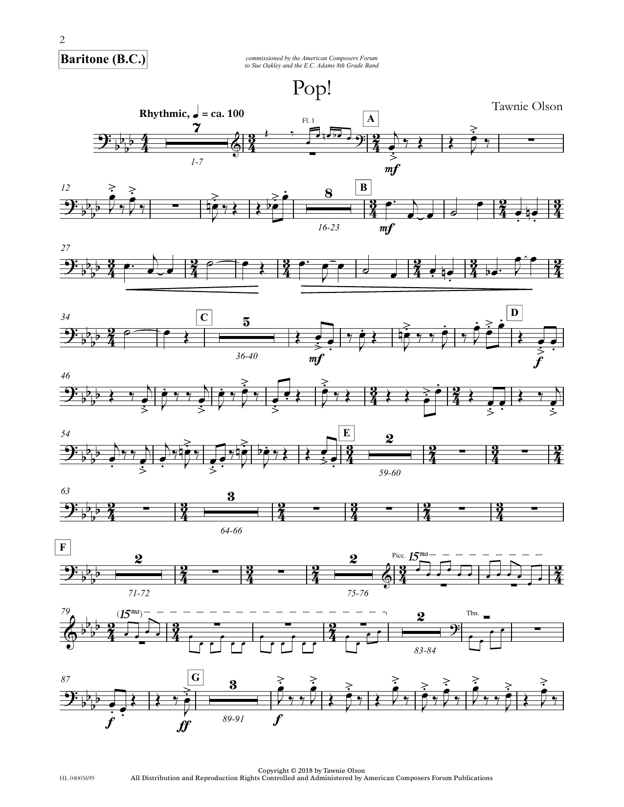 Tawnie Olson Pop! - Euphonium/Baritone BC Sheet Music Notes & Chords for Concert Band - Download or Print PDF