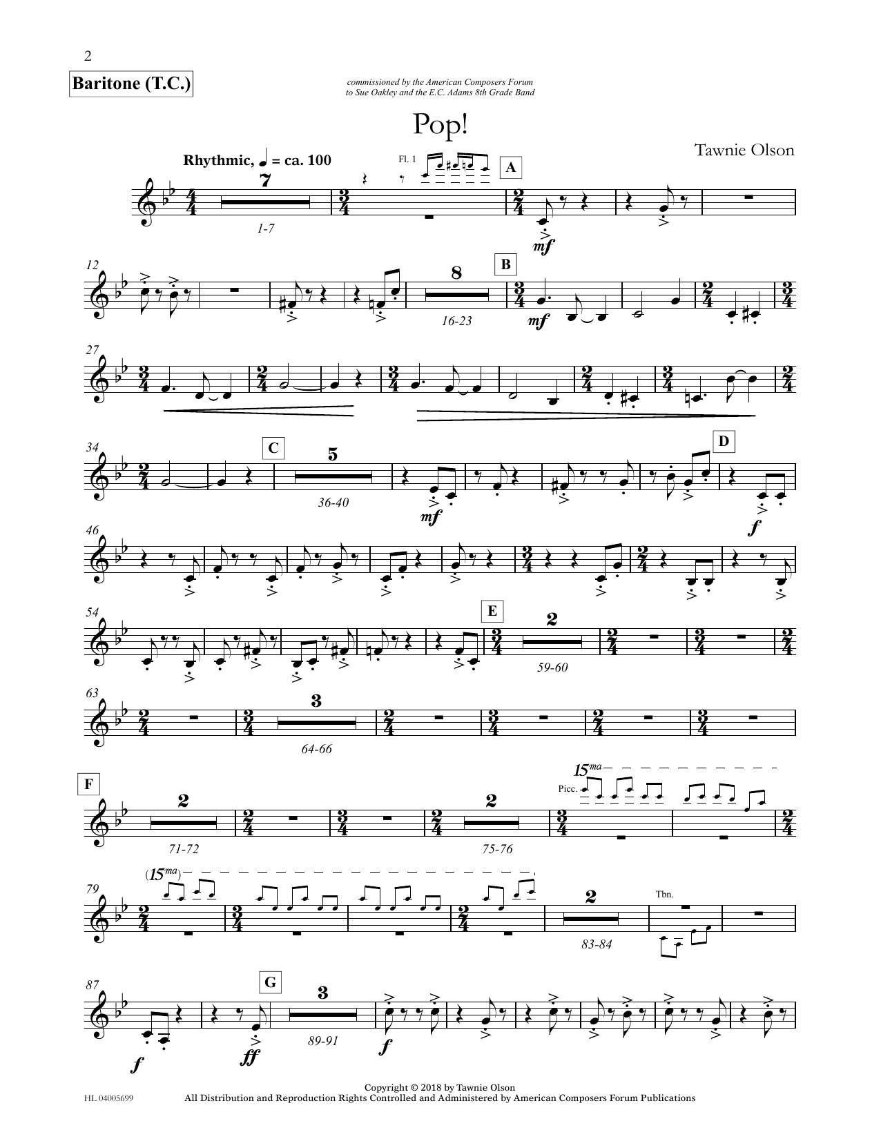 Tawnie Olson Pop! - Euphonium/Baritone TC Sheet Music Notes & Chords for Concert Band - Download or Print PDF