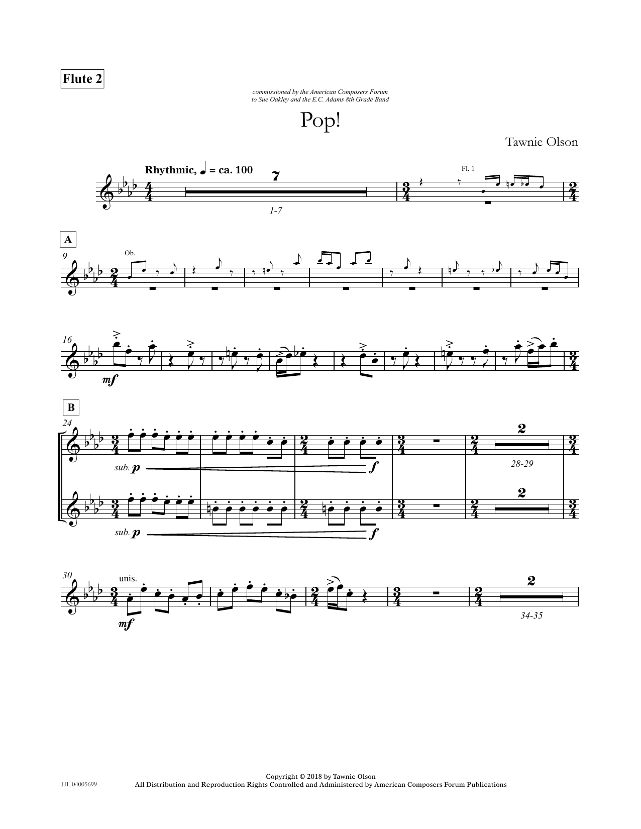 Tawnie Olson Pop! - Flute 2 (Divisi) Sheet Music Notes & Chords for Concert Band - Download or Print PDF