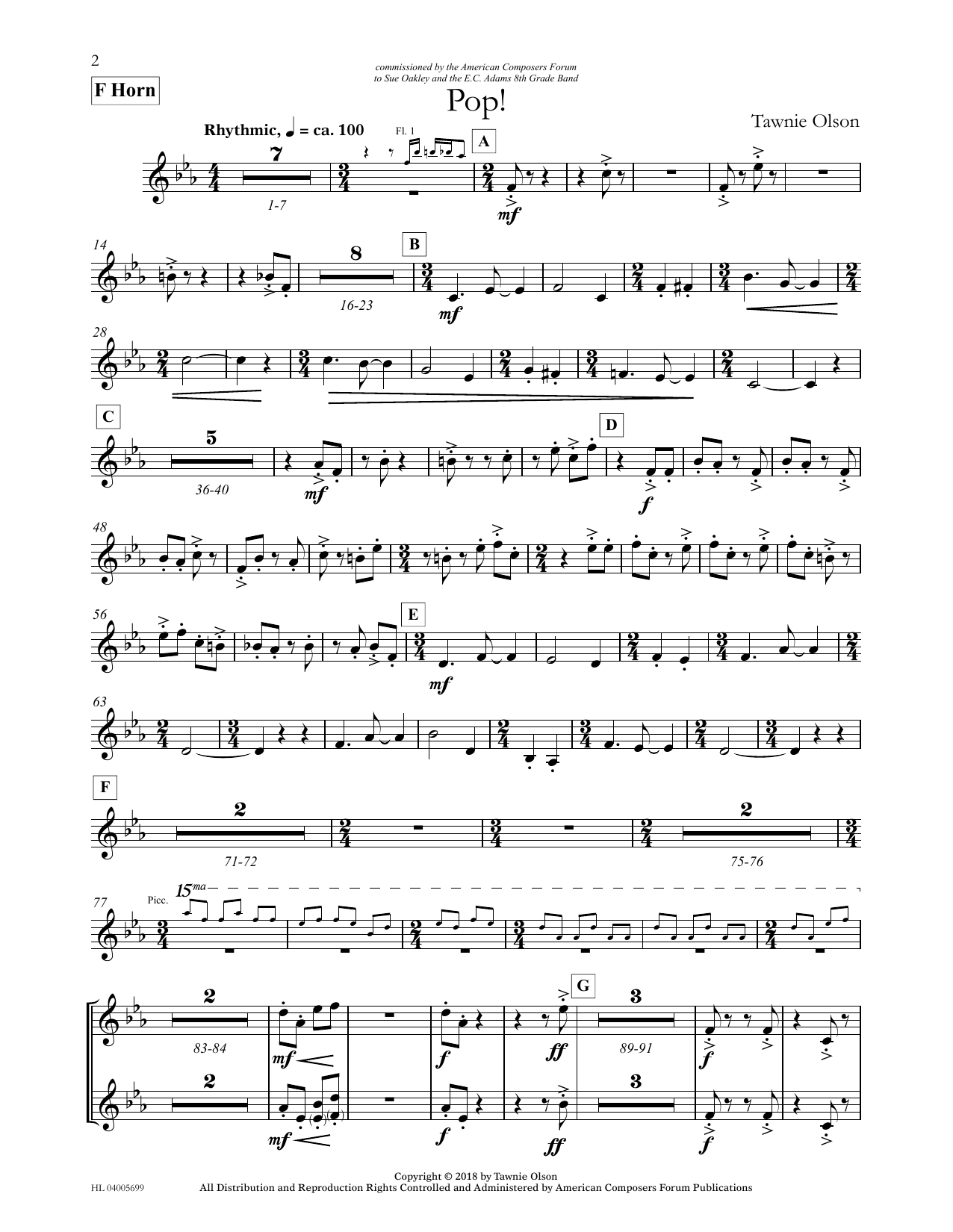 Tawnie Olson Pop! - French Horn (Divisi) Sheet Music Notes & Chords for Concert Band - Download or Print PDF