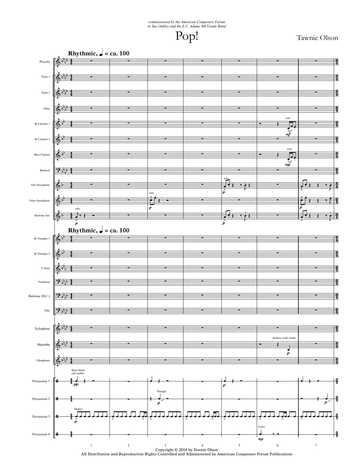 Tawnie Olson Pop! - Full Score Sheet Music Notes & Chords for Concert Band - Download or Print PDF