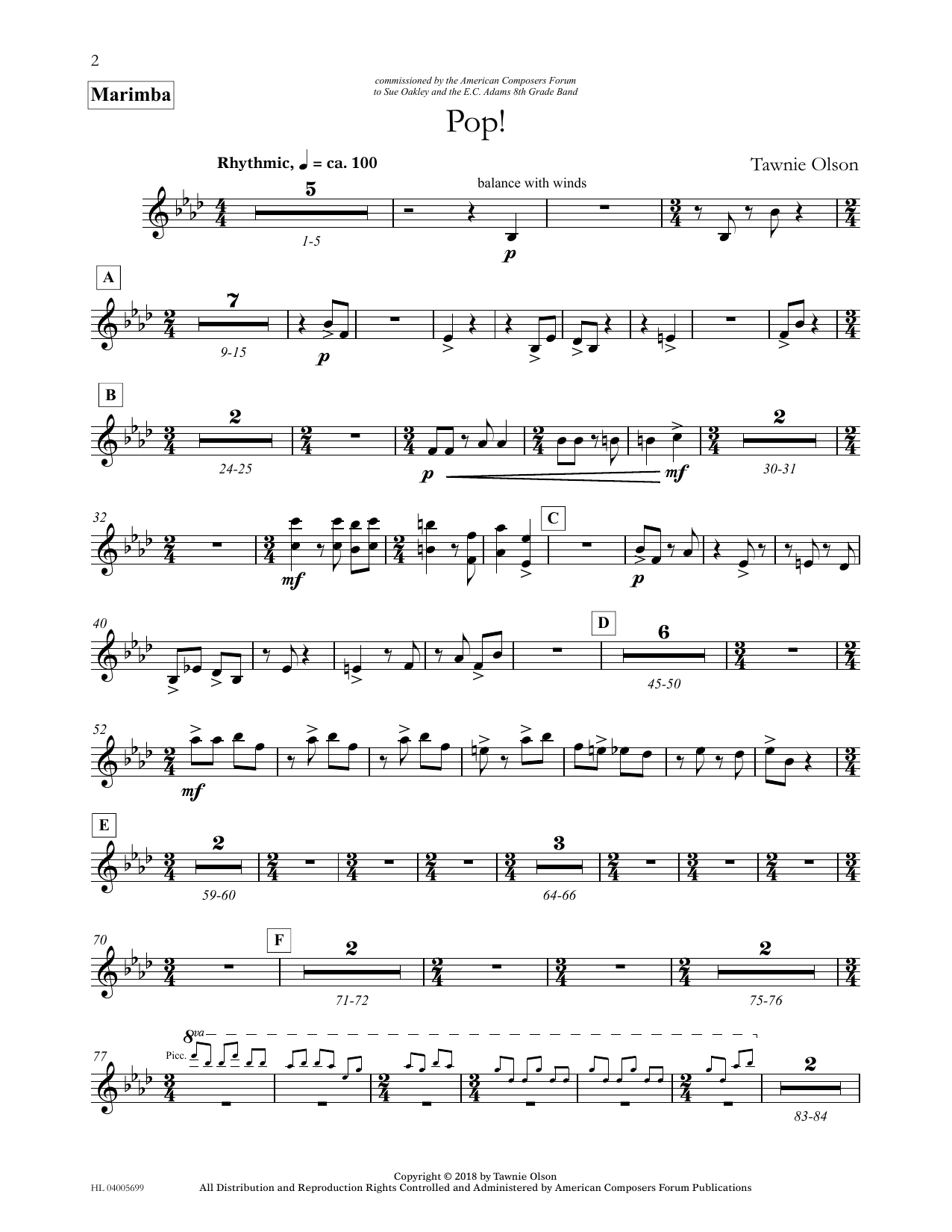 Tawnie Olson Pop! - Marimba Sheet Music Notes & Chords for Concert Band - Download or Print PDF