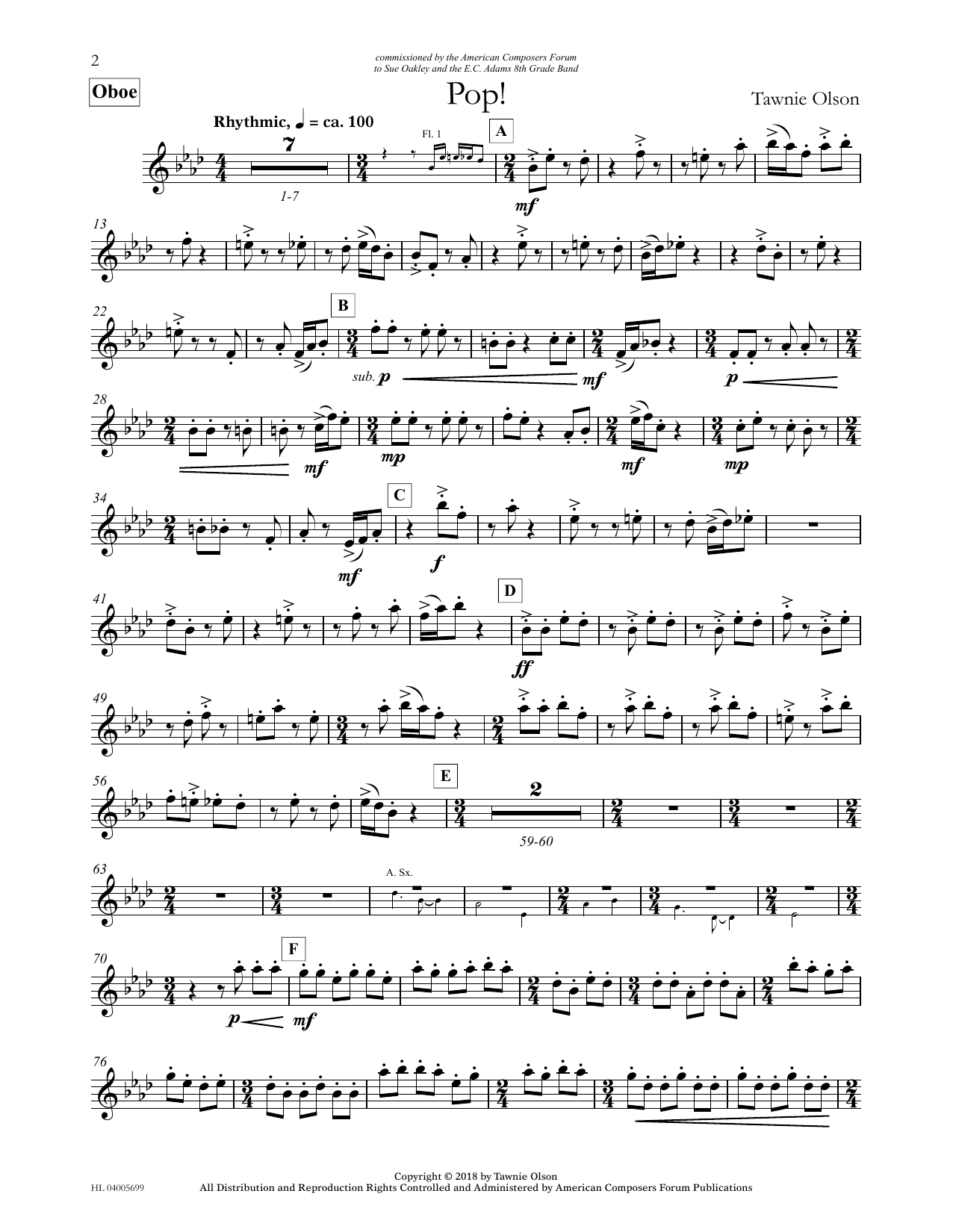 Tawnie Olson Pop! - Oboe Sheet Music Notes & Chords for Concert Band - Download or Print PDF