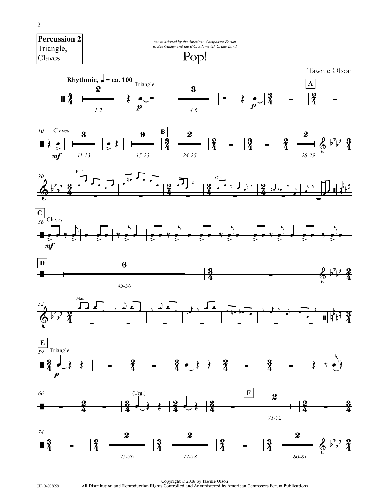 Tawnie Olson Pop! - percussion 2 Tri, Clave Sheet Music Notes & Chords for Concert Band - Download or Print PDF