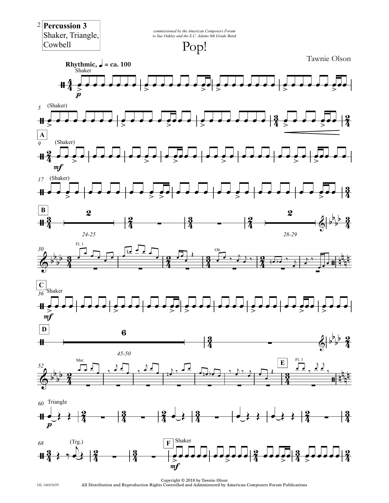 Tawnie Olson Pop! - Percussion 3 Shaker, Tri Sheet Music Notes & Chords for Concert Band - Download or Print PDF