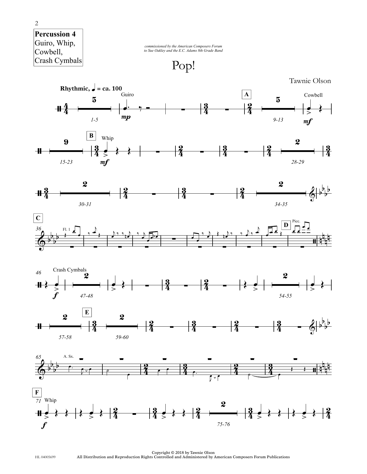 Tawnie Olson Pop! - Percussion 4 guiro, Cowbell... Sheet Music Notes & Chords for Concert Band - Download or Print PDF