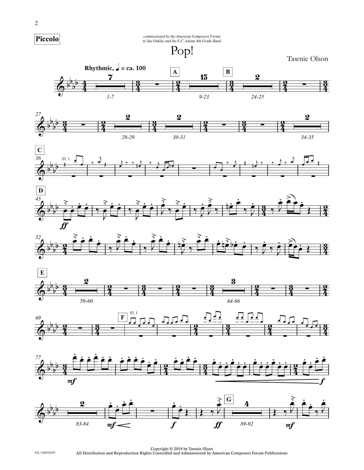 Tawnie Olson Pop! - Piccolo Sheet Music Notes & Chords for Concert Band - Download or Print PDF
