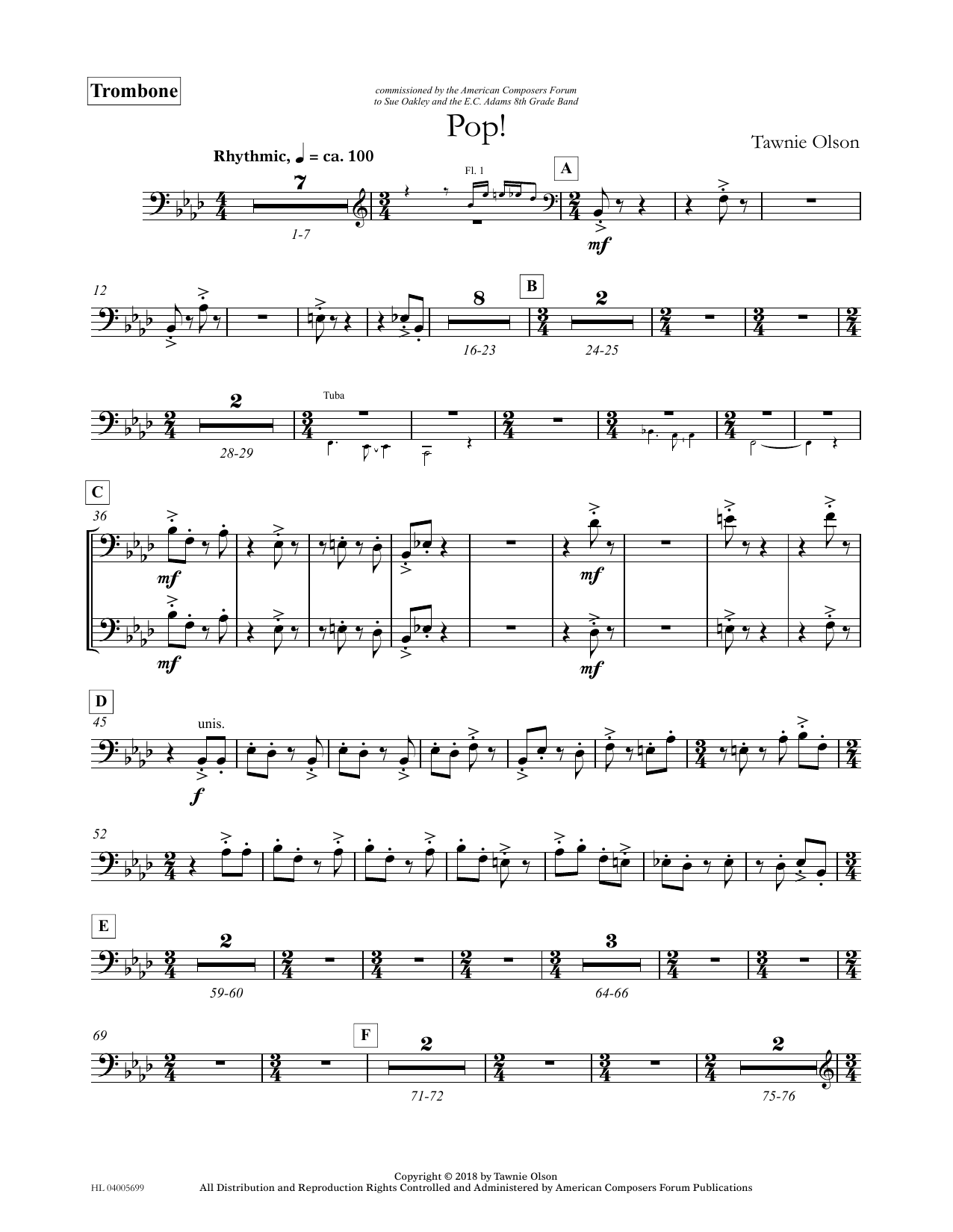 Tawnie Olson Pop! - Trombone Sheet Music Notes & Chords for Concert Band - Download or Print PDF