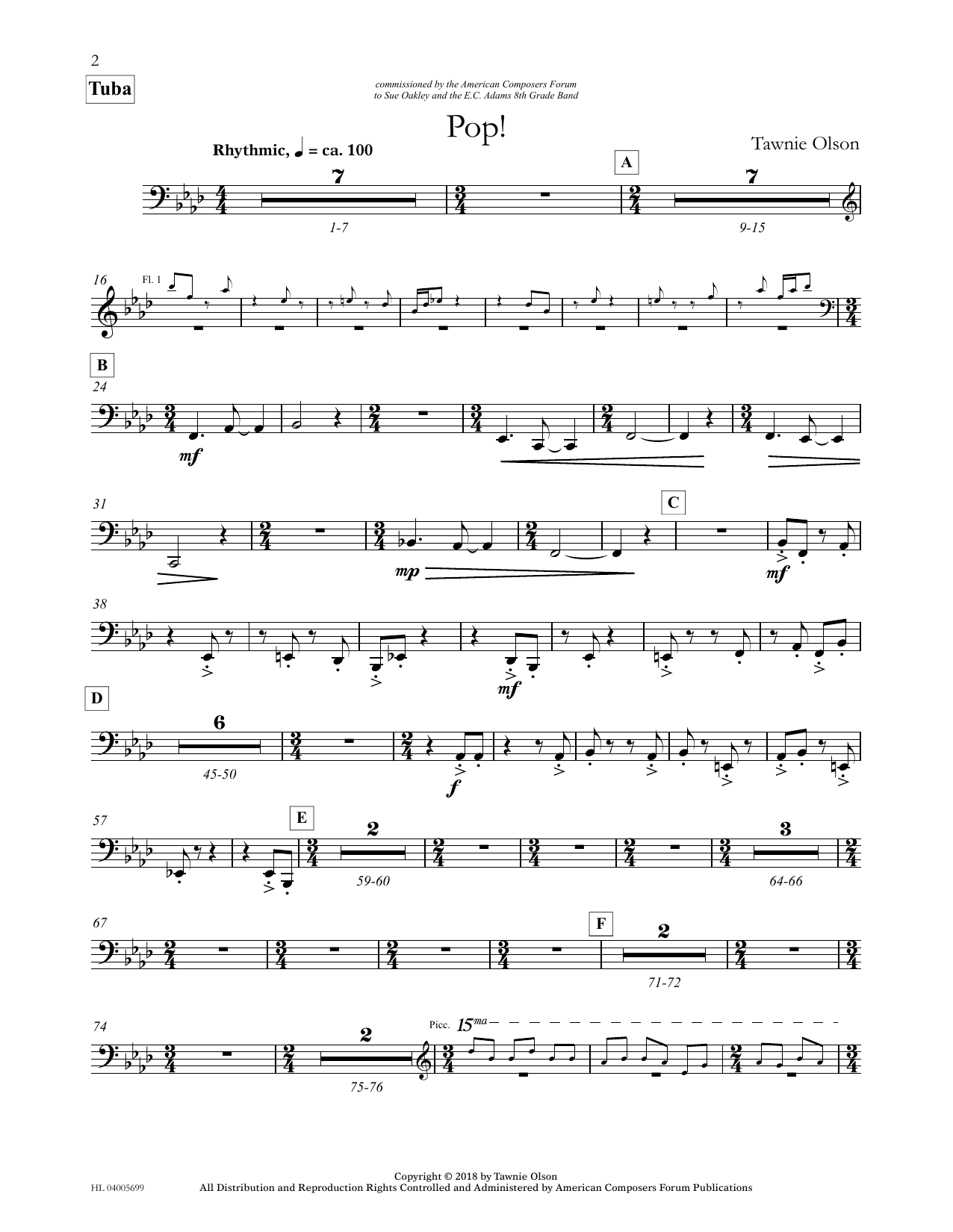 Tawnie Olson Pop! - Tuba Sheet Music Notes & Chords for Concert Band - Download or Print PDF