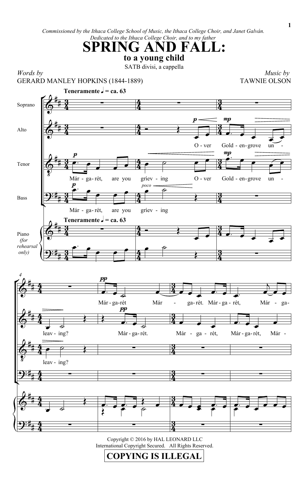 Tawnie Olson Spring And Fall: To A Young Child Sheet Music Notes & Chords for SATB - Download or Print PDF