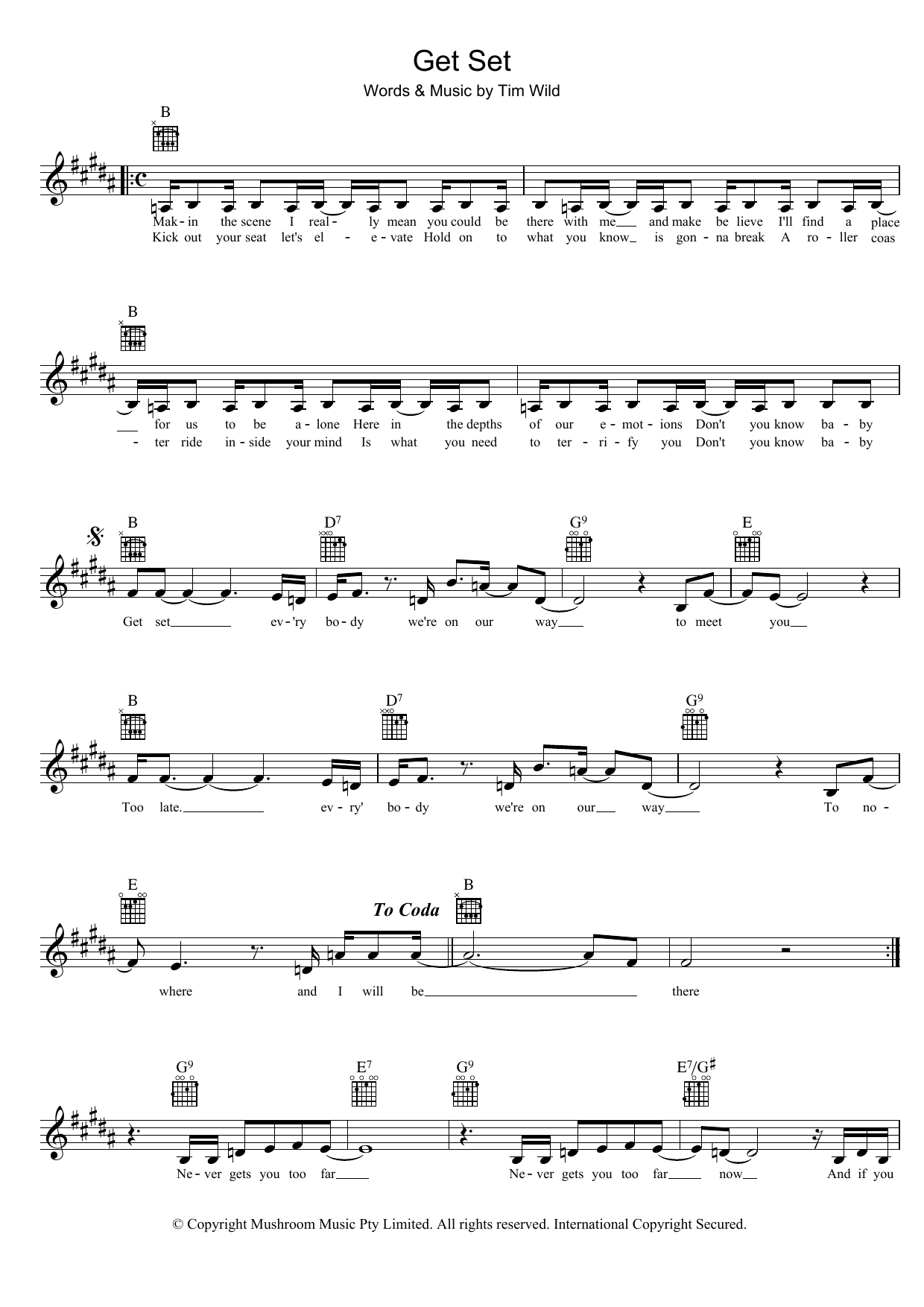 Taxiride Get Set Sheet Music Notes & Chords for Melody Line, Lyrics & Chords - Download or Print PDF