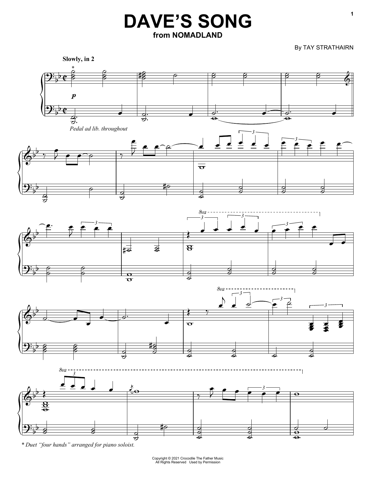 Tay Strathairn Dave's Song (from Nomadland) Sheet Music Notes & Chords for Piano Solo - Download or Print PDF