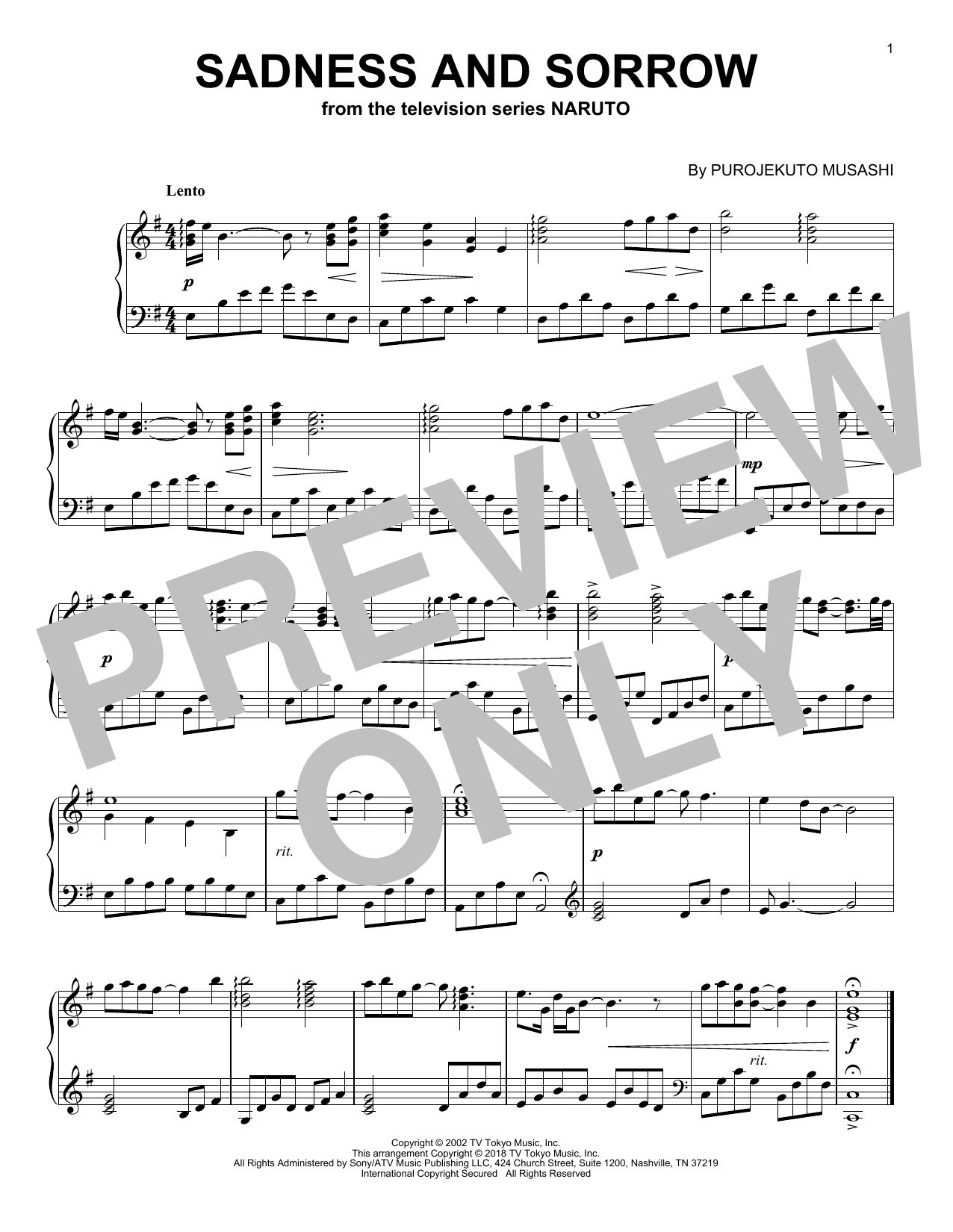 Taylor Davis Sadness And Sorrow (from Naruto) Sheet Music Notes & Chords for Piano - Download or Print PDF