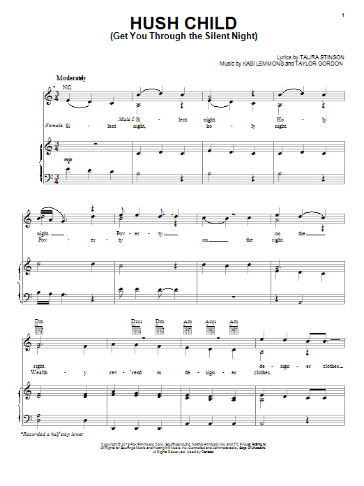 Taylor Gordon Hush Child (Get You Through The Silent Night) Sheet Music Notes & Chords for Piano, Vocal & Guitar (Right-Hand Melody) - Download or Print PDF