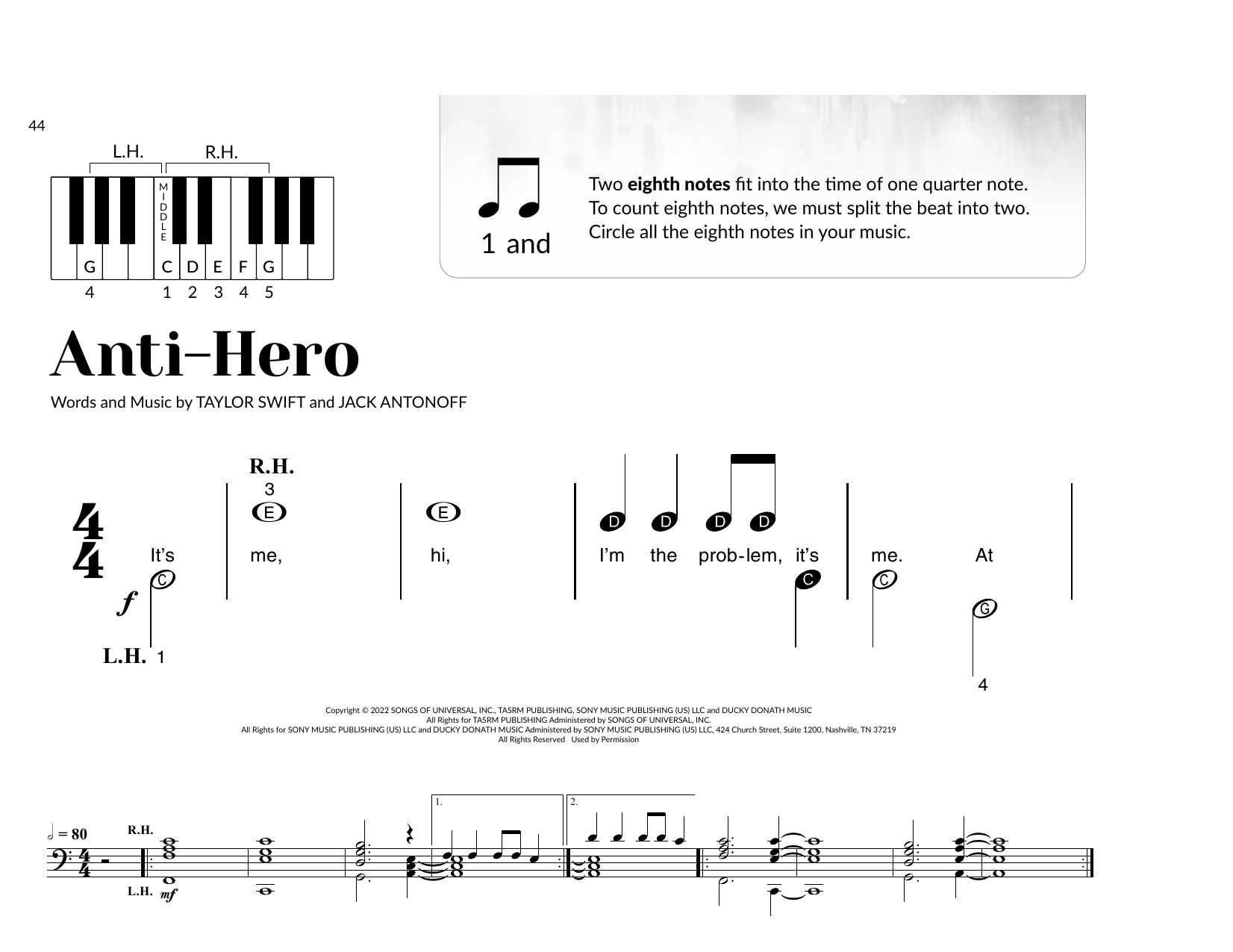 Taylor Swift Anti-Hero (arr. Brittany McCorriston) Sheet Music Notes & Chords for Very Beginner Piano - Download or Print PDF