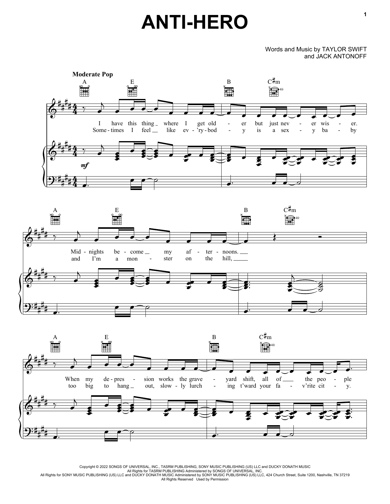 Taylor Swift Anti-Hero Sheet Music Notes & Chords for Flute Solo - Download or Print PDF