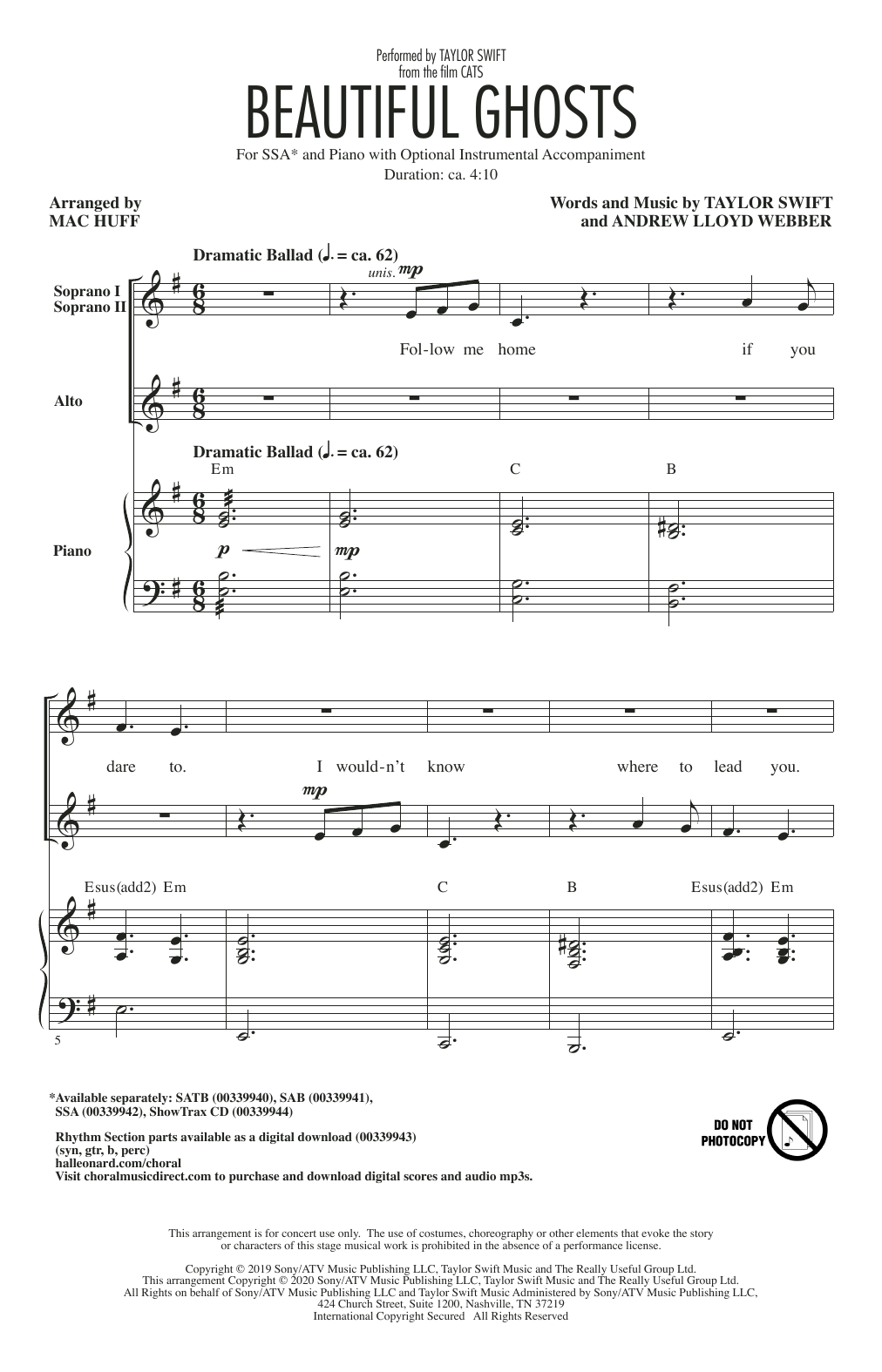Taylor Swift Beautiful Ghosts (from the Motion Picture Cats) (arr. Mac Huff) Sheet Music Notes & Chords for SAB Choir - Download or Print PDF