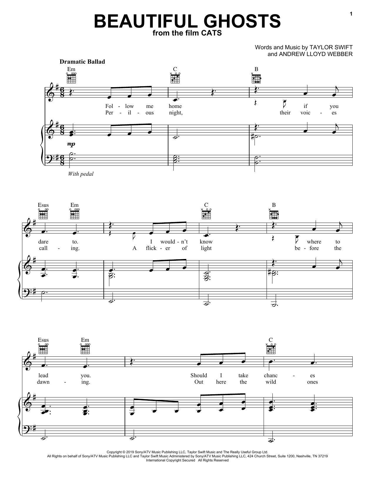 Taylor Swift Beautiful Ghosts (from the Motion Picture Cats) Sheet Music Notes & Chords for Easy Piano - Download or Print PDF