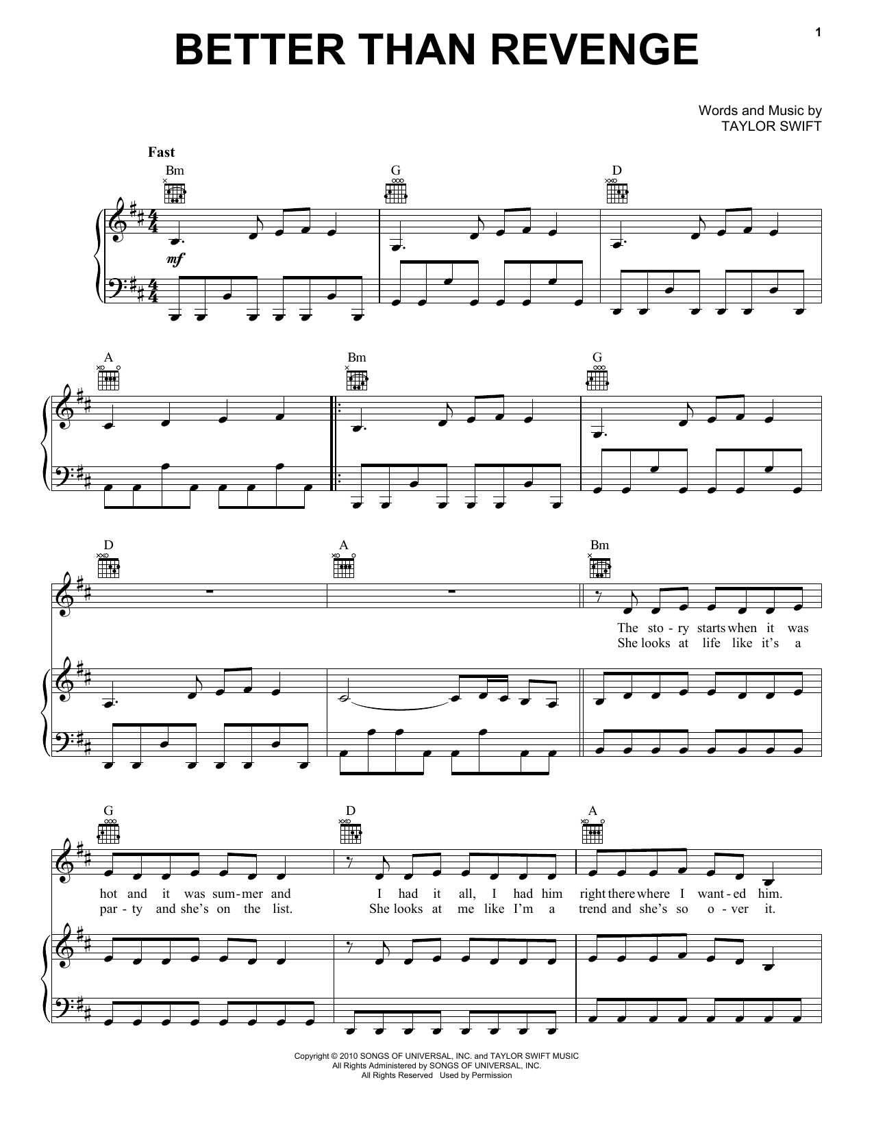 Taylor Swift Better Than Revenge Sheet Music Notes & Chords for Easy Guitar Tab - Download or Print PDF