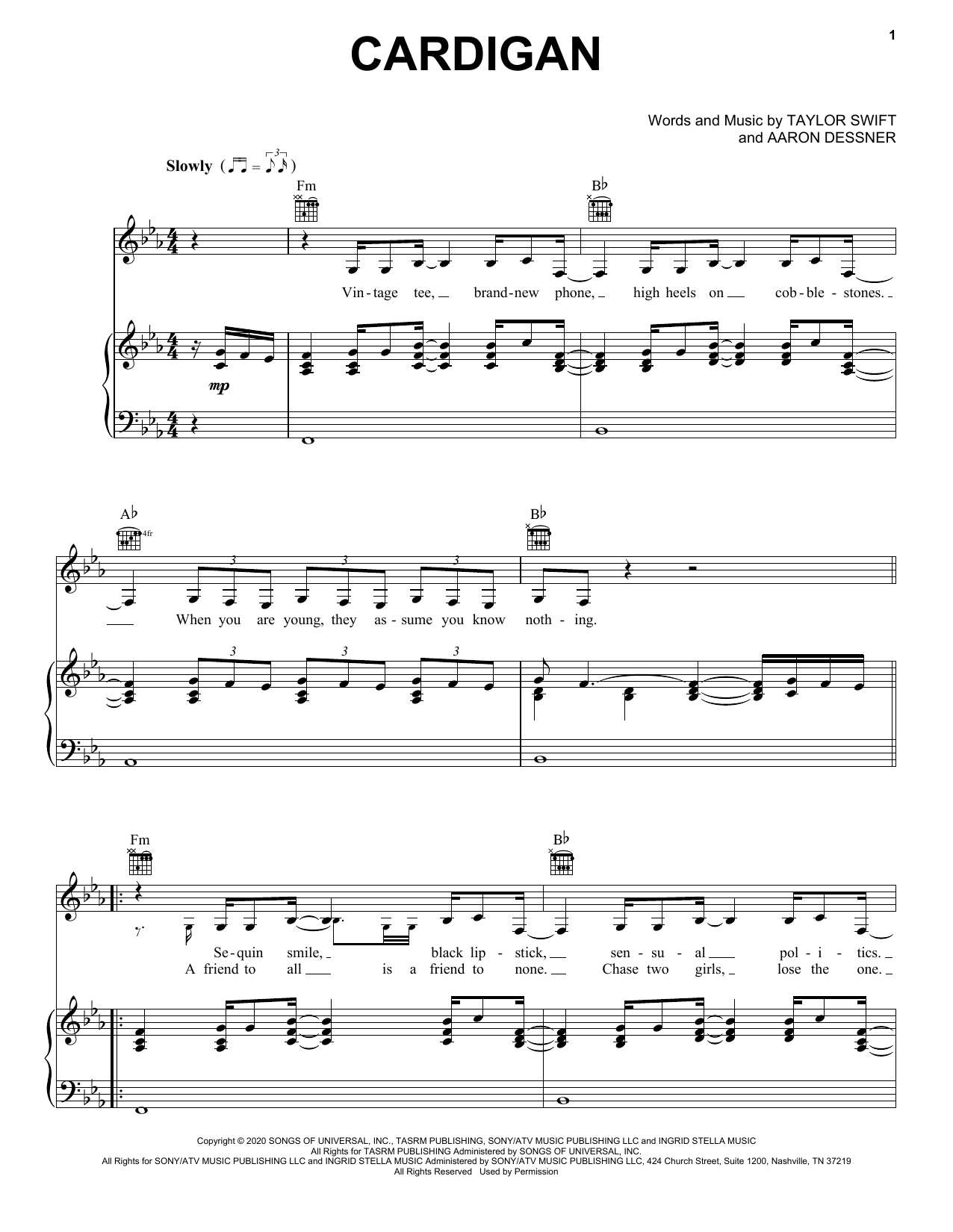 Taylor Swift cardigan Sheet Music Notes & Chords for Really Easy Guitar - Download or Print PDF