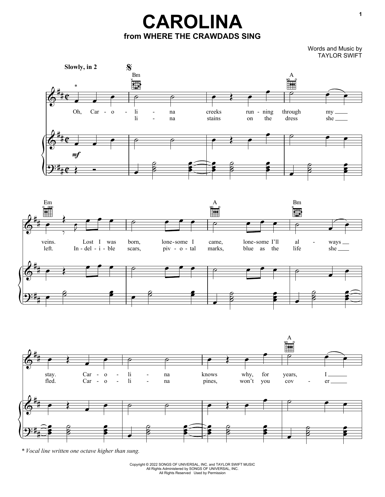 Taylor Swift Carolina (from Where The Crawdad Sings) Sheet Music Notes & Chords for Ukulele - Download or Print PDF