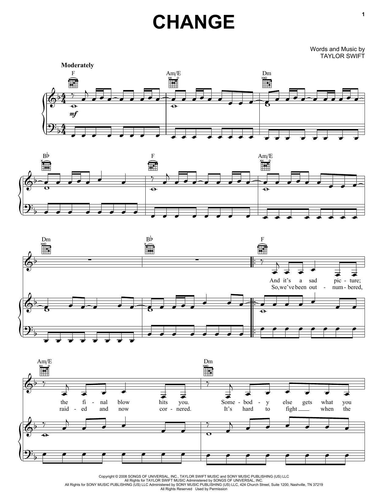 Taylor Swift Change Sheet Music Notes & Chords for Flute Solo - Download or Print PDF