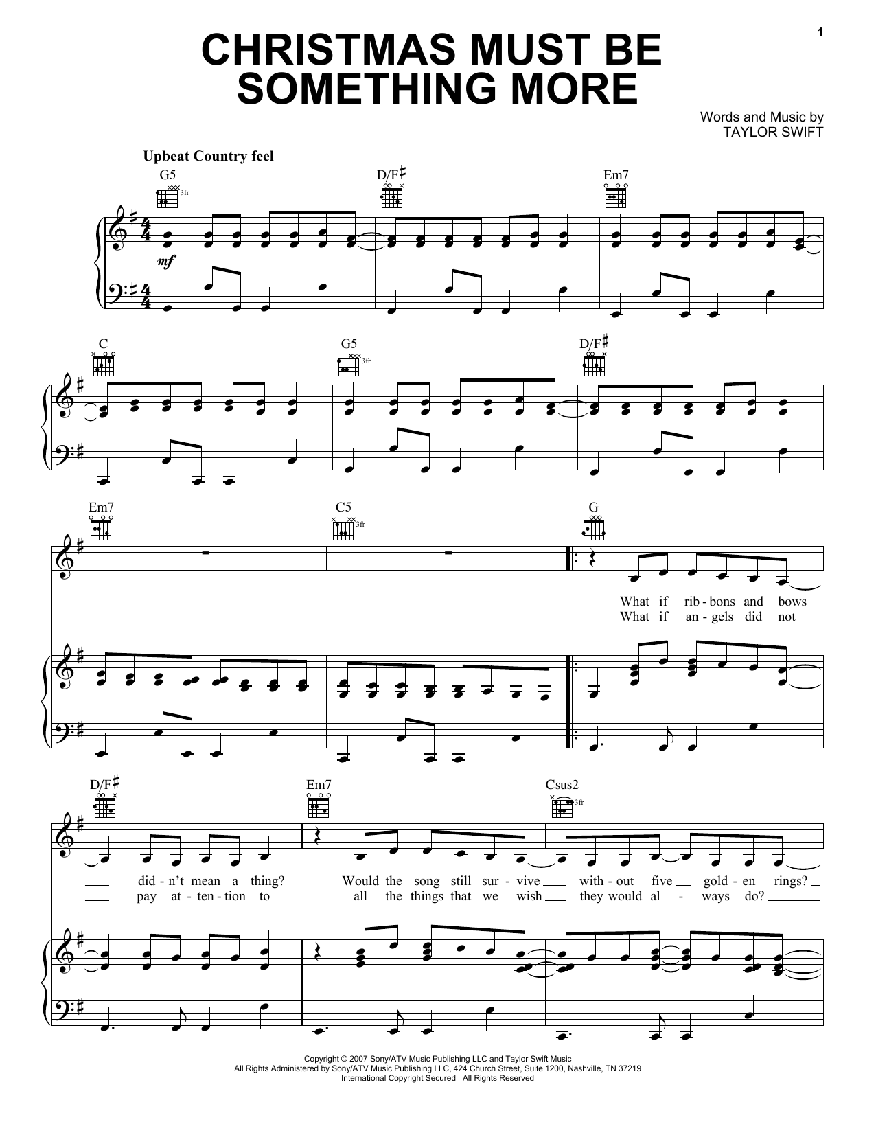 Taylor Swift Christmas Must Be Something More Sheet Music Notes & Chords for Piano, Vocal & Guitar (Right-Hand Melody) - Download or Print PDF