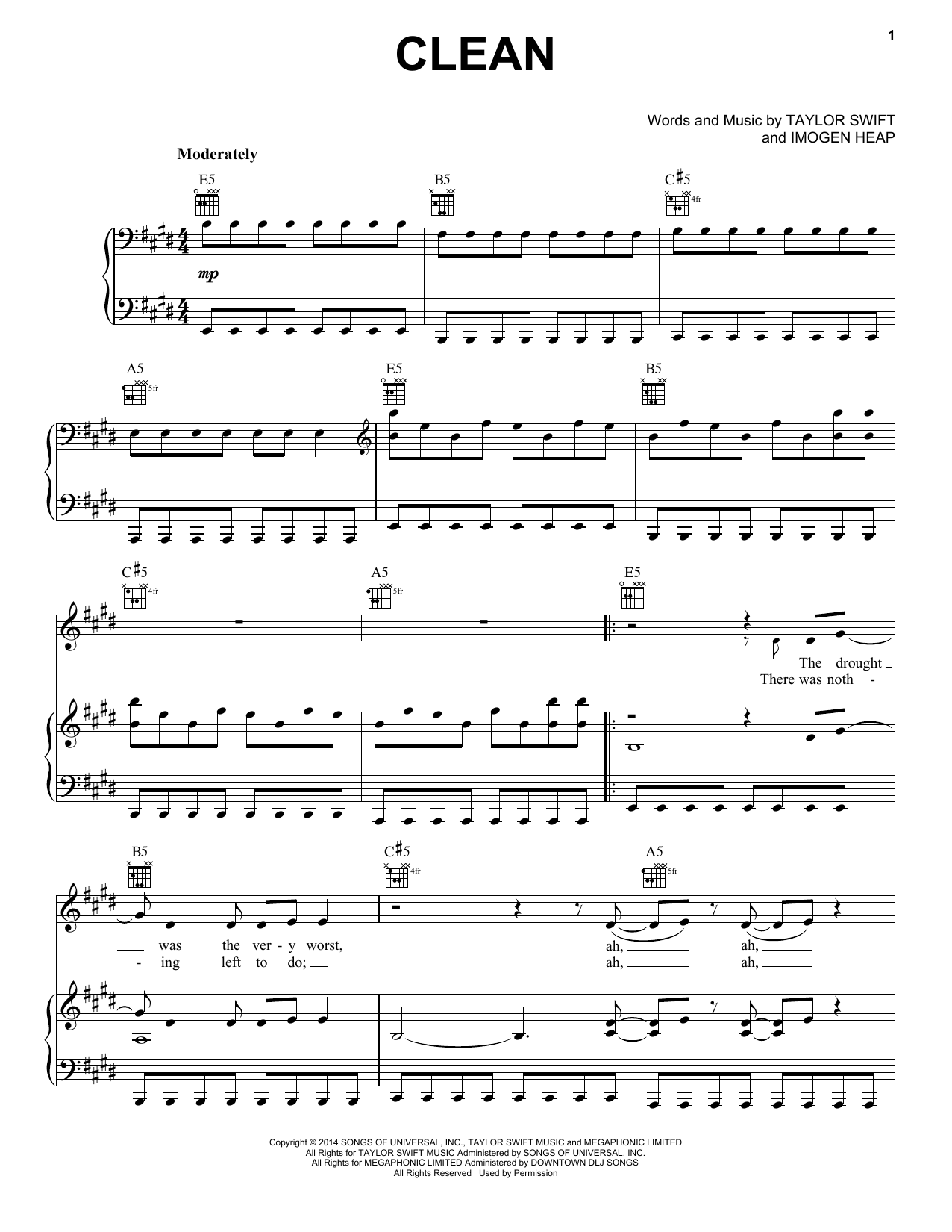 Taylor Swift Clean Sheet Music Notes & Chords for Ukulele - Download or Print PDF
