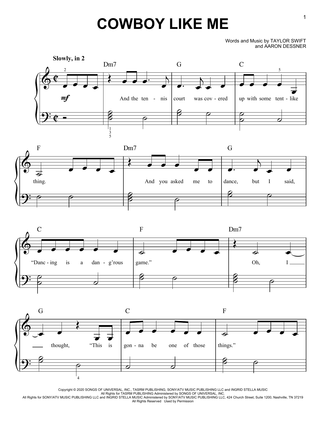 Taylor Swift cowboy like me Sheet Music Notes & Chords for Easy Piano - Download or Print PDF