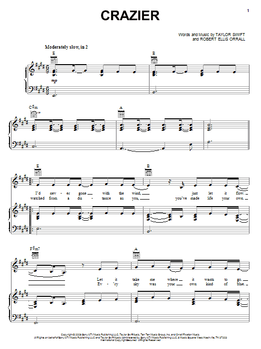 Taylor Swift Crazier Sheet Music Notes & Chords for Really Easy Piano - Download or Print PDF