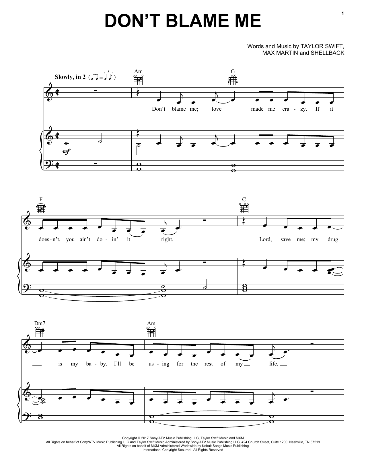 Taylor Swift Don't Blame Me Sheet Music Notes & Chords for Easy Piano - Download or Print PDF