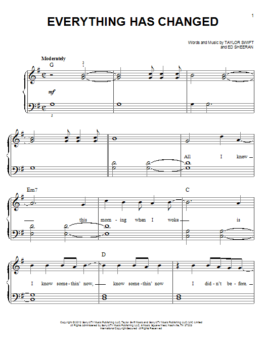Taylor Swift Everything Has Changed Sheet Music Notes & Chords for Easy Guitar Tab - Download or Print PDF