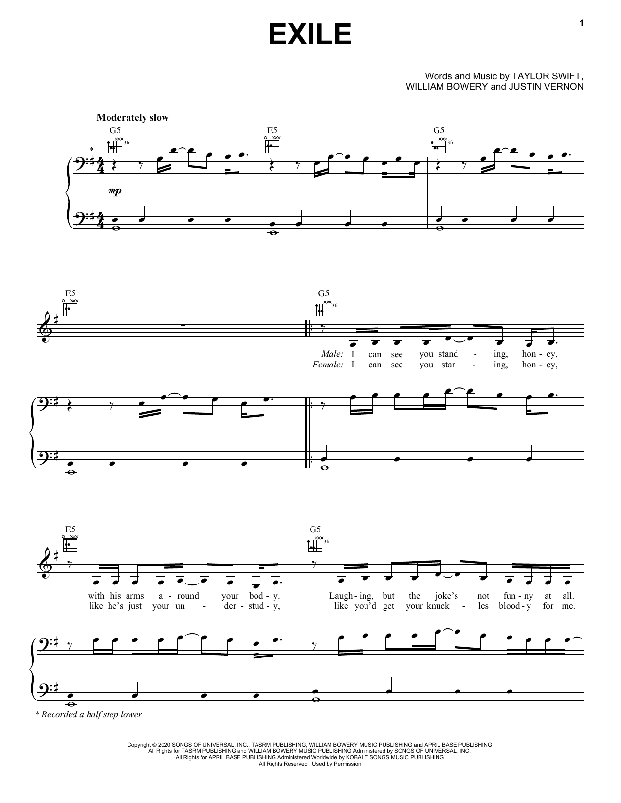 Taylor Swift exile (feat. Bon Iver) Sheet Music Notes & Chords for Guitar Chords/Lyrics - Download or Print PDF