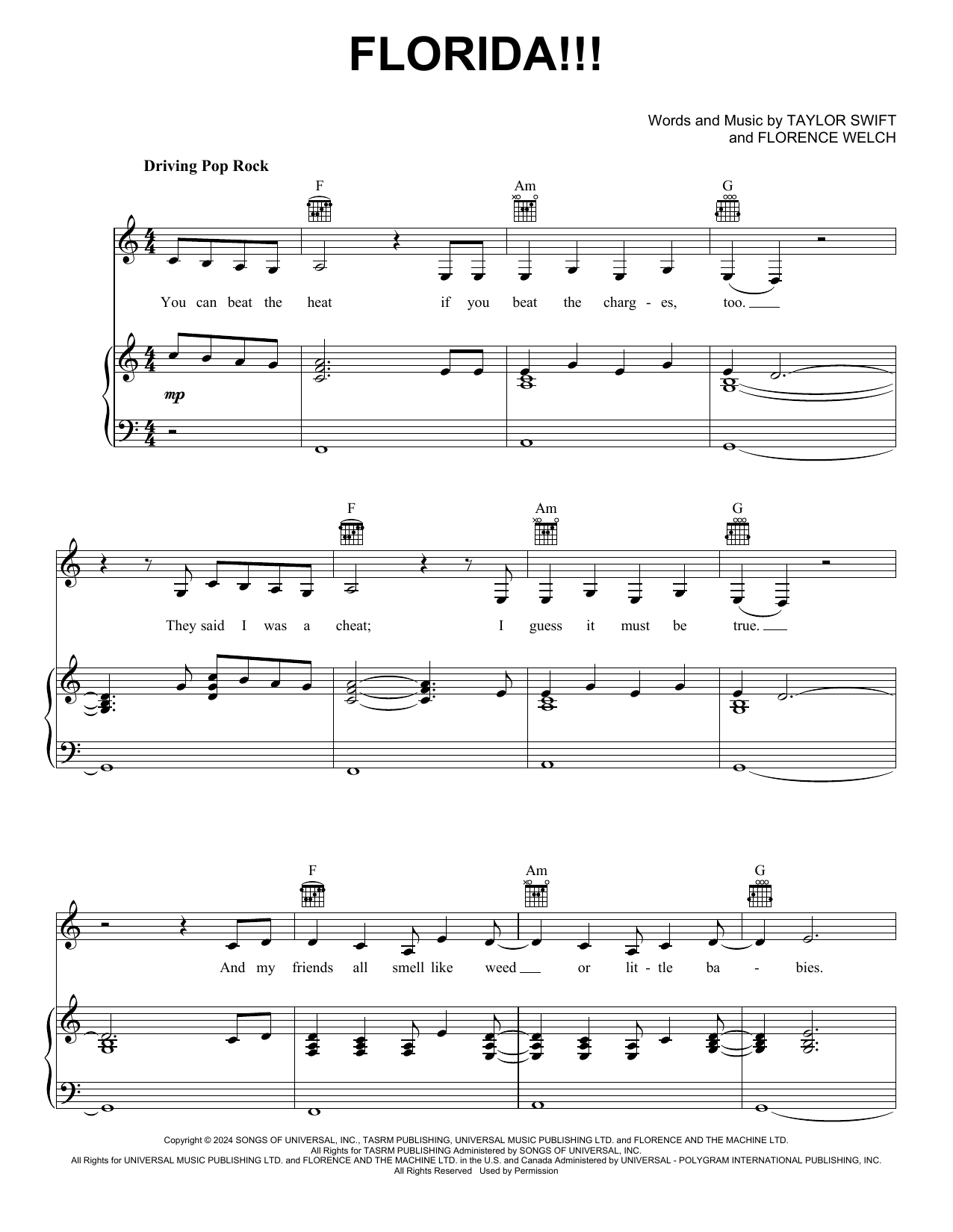 Taylor Swift Florida!!! (feat. Florence + The Machine) Sheet Music Notes & Chords for Easy Piano - Download or Print PDF