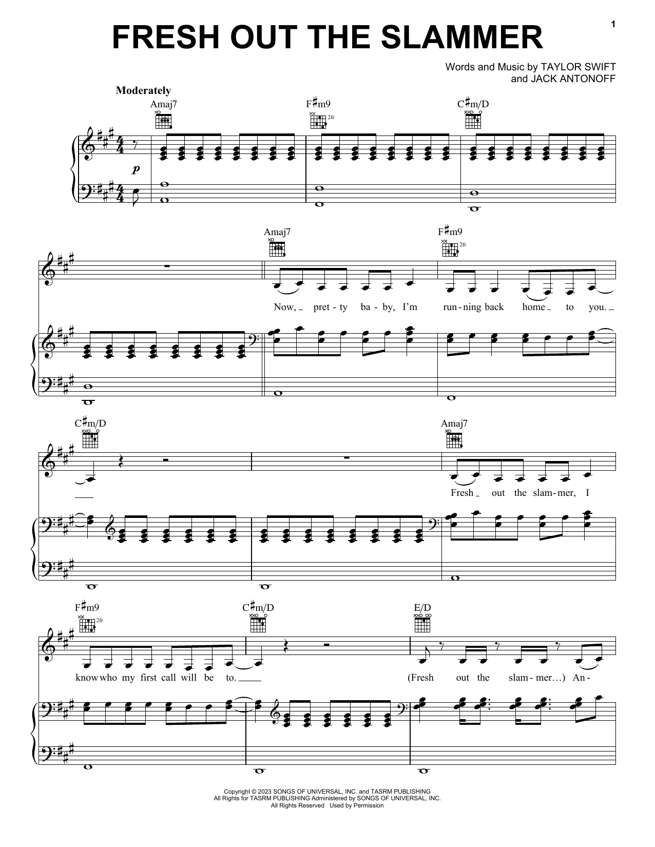 Taylor Swift Fresh Out The Slammer Sheet Music Notes & Chords for Easy Piano - Download or Print PDF