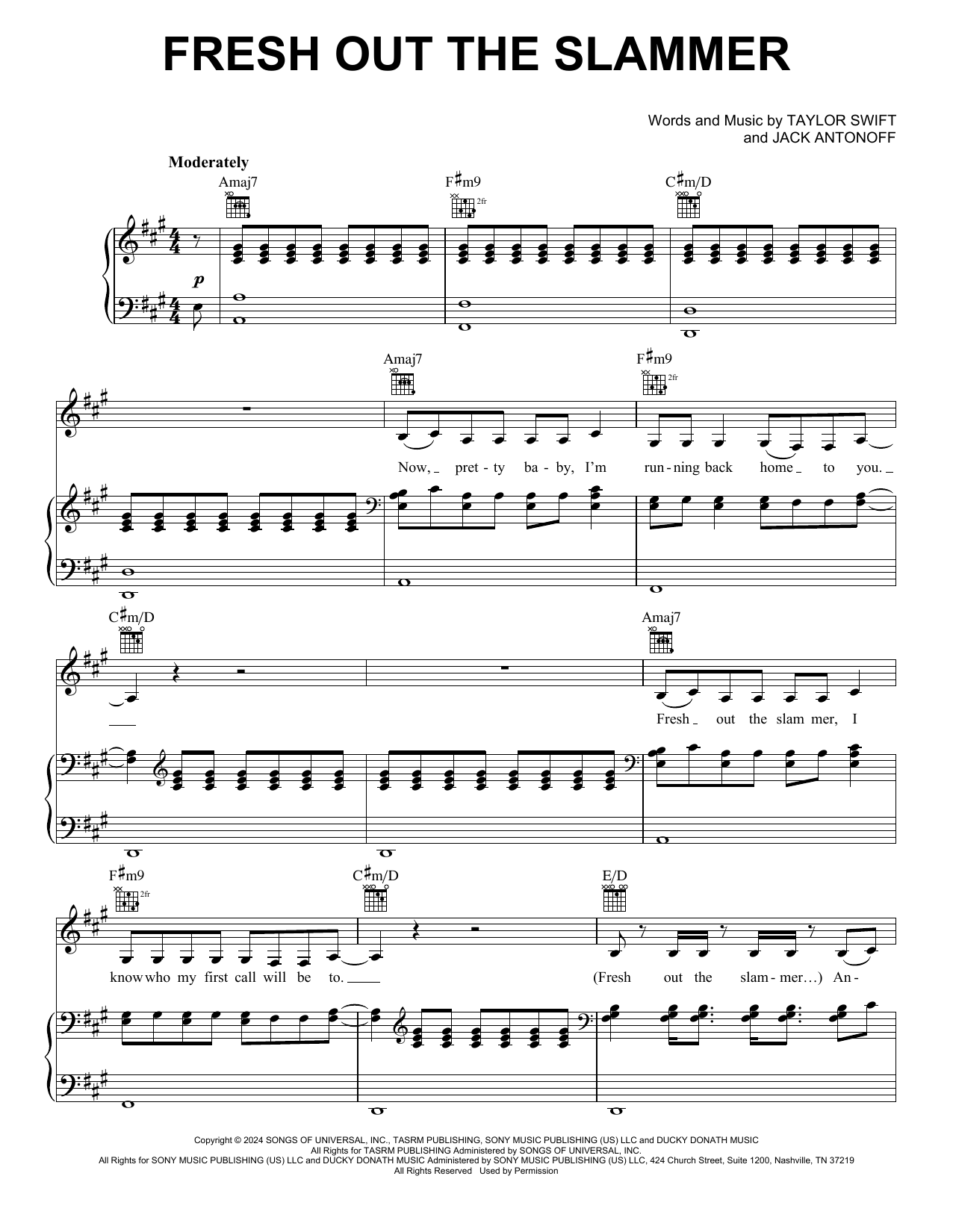 Taylor Swift Fresh Out The Slammer Sheet Music Notes & Chords for Easy Piano - Download or Print PDF