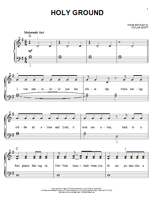 Taylor Swift Holy Ground Sheet Music Notes & Chords for Piano, Vocal & Guitar (Right-Hand Melody) - Download or Print PDF