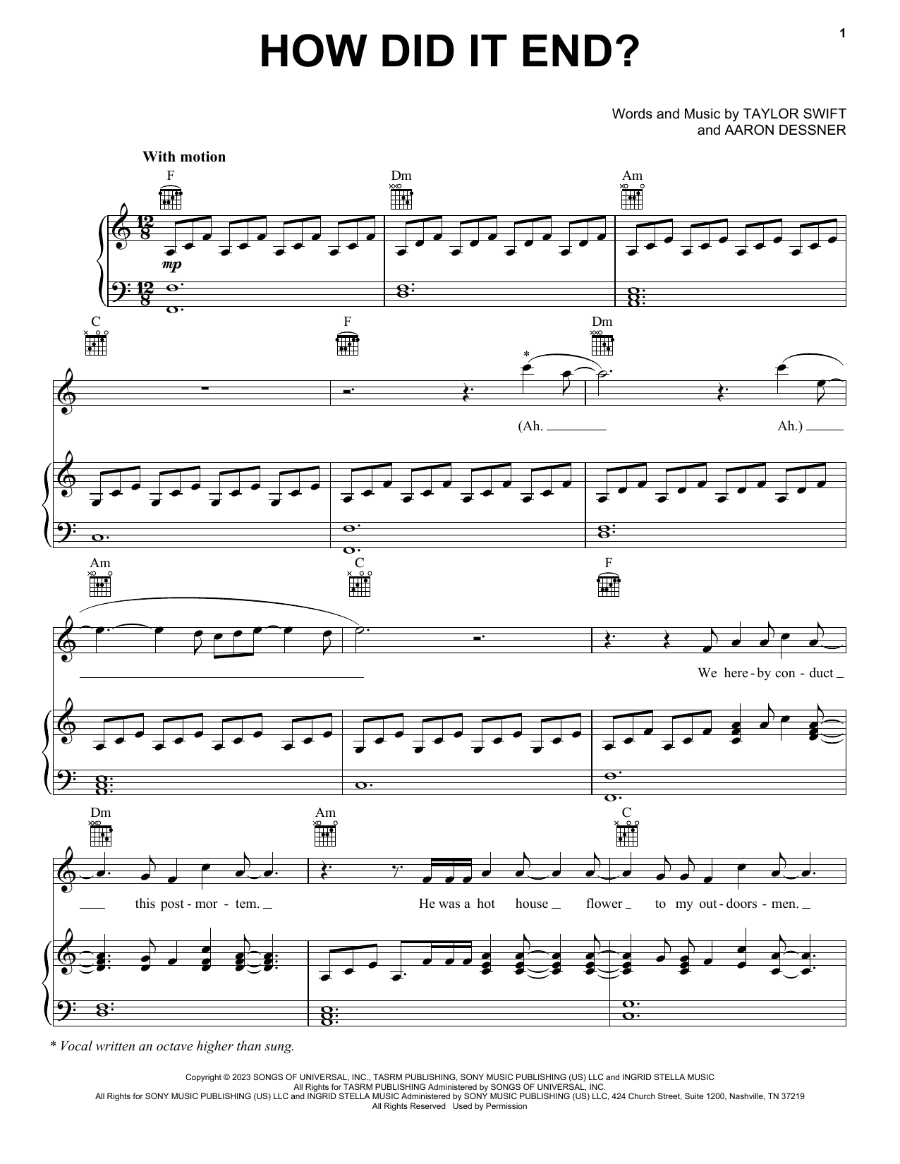 Taylor Swift How Did It End? Sheet Music Notes & Chords for Piano, Vocal & Guitar Chords (Right-Hand Melody) - Download or Print PDF