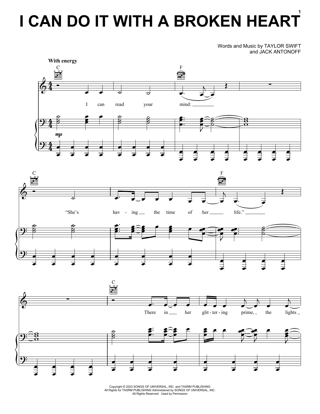 Taylor Swift I Can Do It with a Broken Heart Sheet Music Notes & Chords for Piano, Vocal & Guitar Chords (Right-Hand Melody) - Download or Print PDF