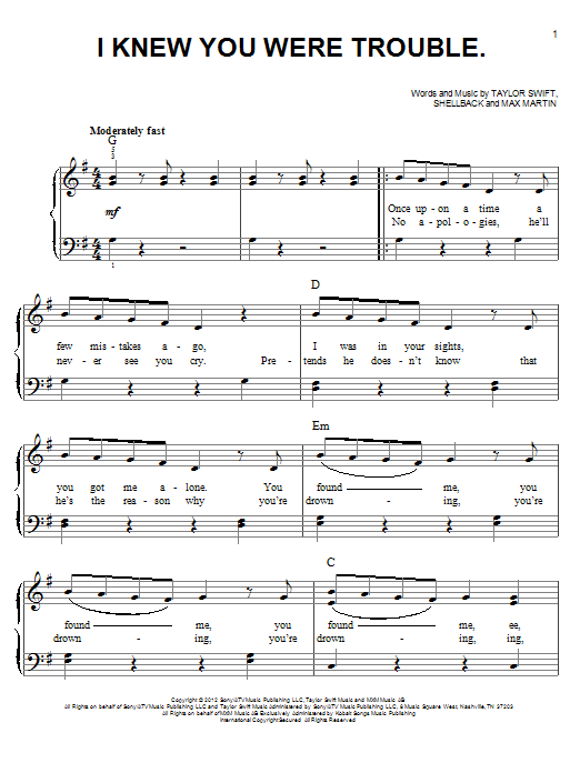 Taylor Swift I Knew You Were Trouble Sheet Music Notes & Chords for Ukulele - Download or Print PDF