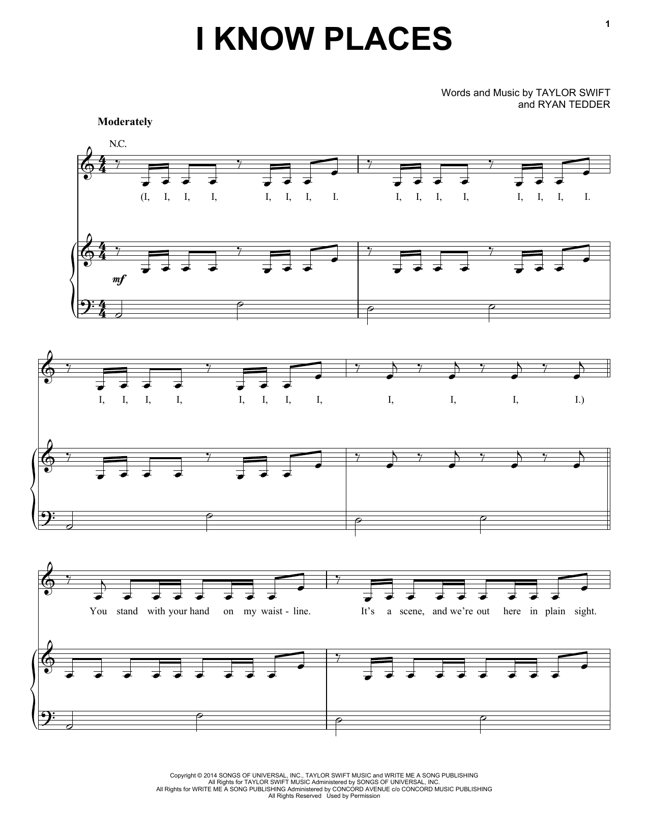 Taylor Swift I Know Places Sheet Music Notes & Chords for Piano (Big Notes) - Download or Print PDF
