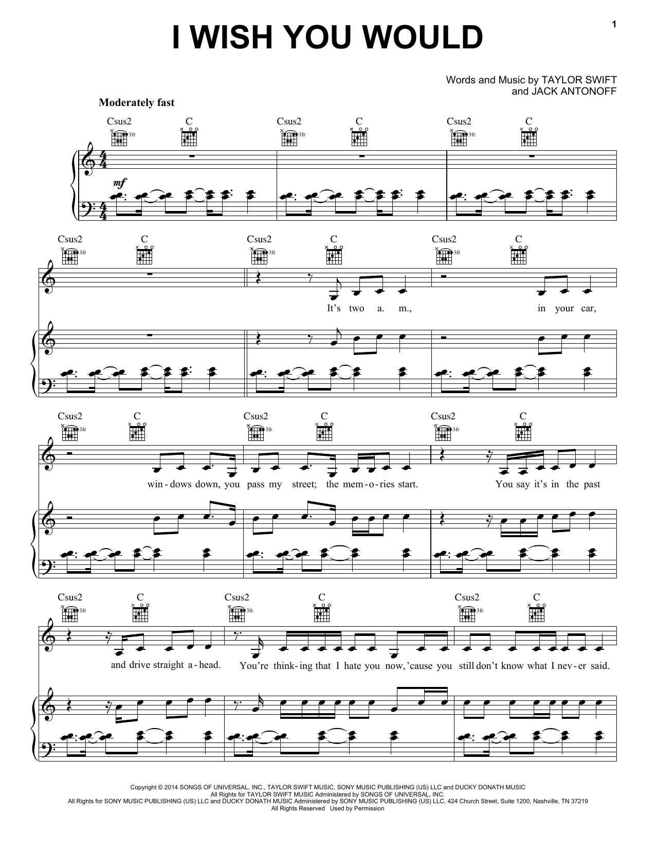 Taylor Swift I Wish You Would Sheet Music Notes & Chords for Ukulele - Download or Print PDF
