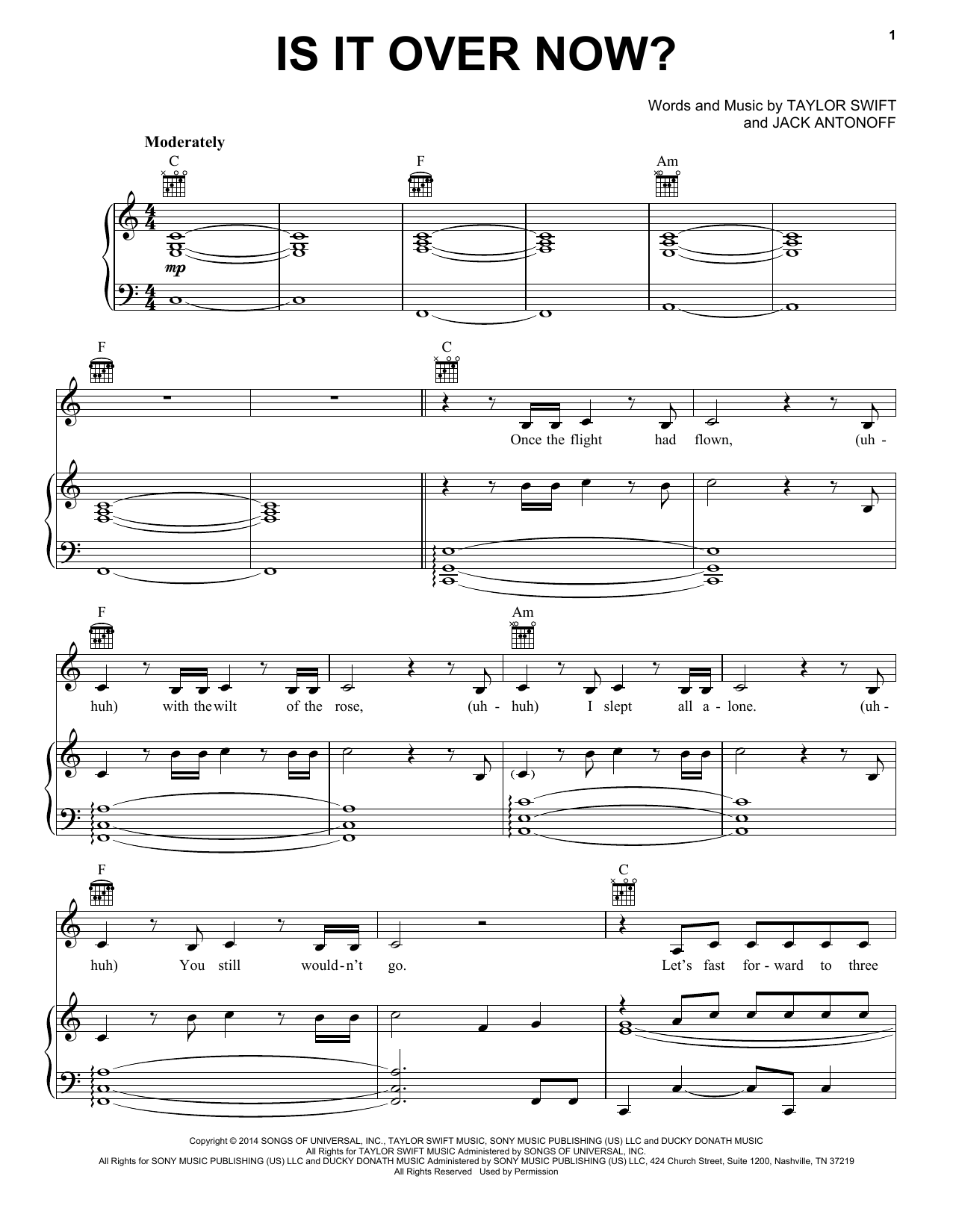 Taylor Swift Is It Over Now? (Taylor's Version) (From The Vault) Sheet Music Notes & Chords for Piano, Vocal & Guitar Chords (Right-Hand Melody) - Download or Print PDF