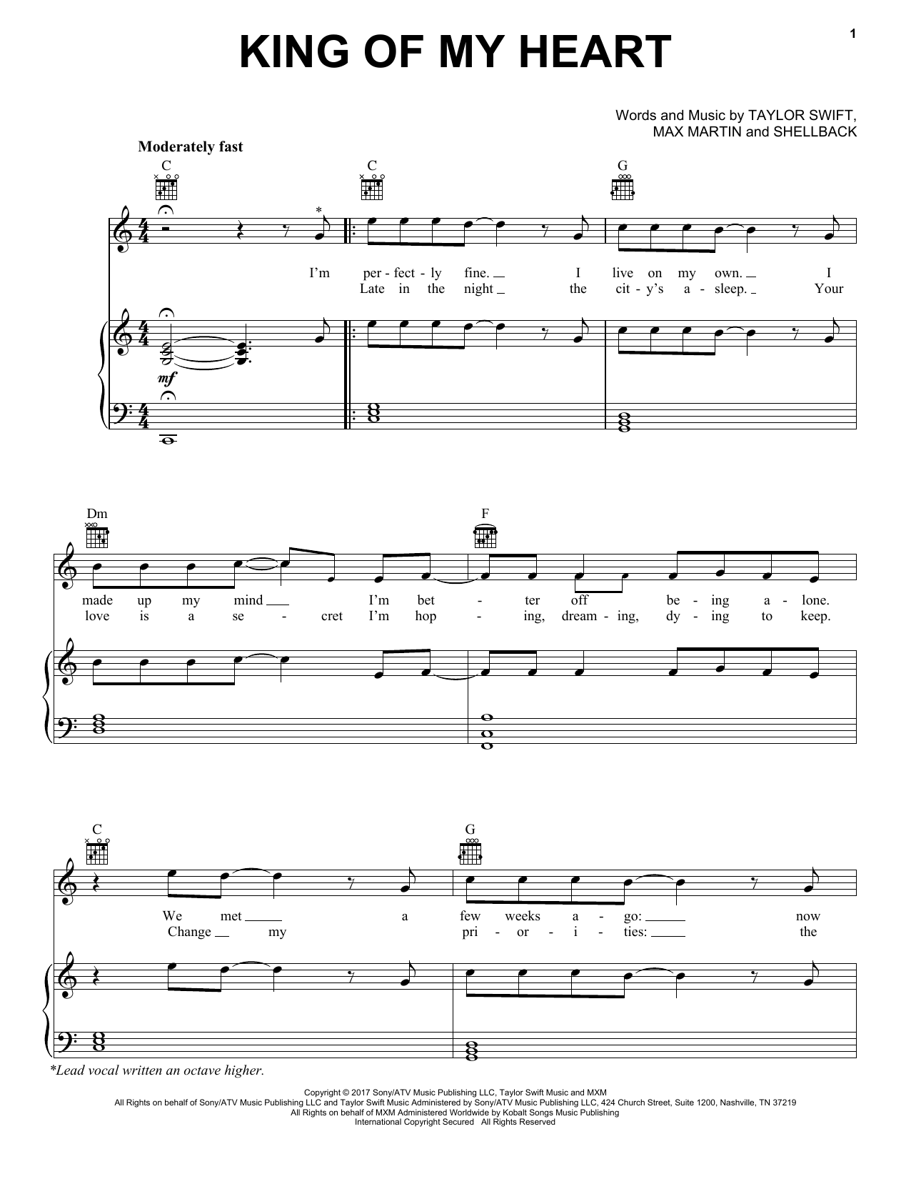 Taylor Swift King Of My Heart Sheet Music Notes & Chords for Easy Guitar Tab - Download or Print PDF