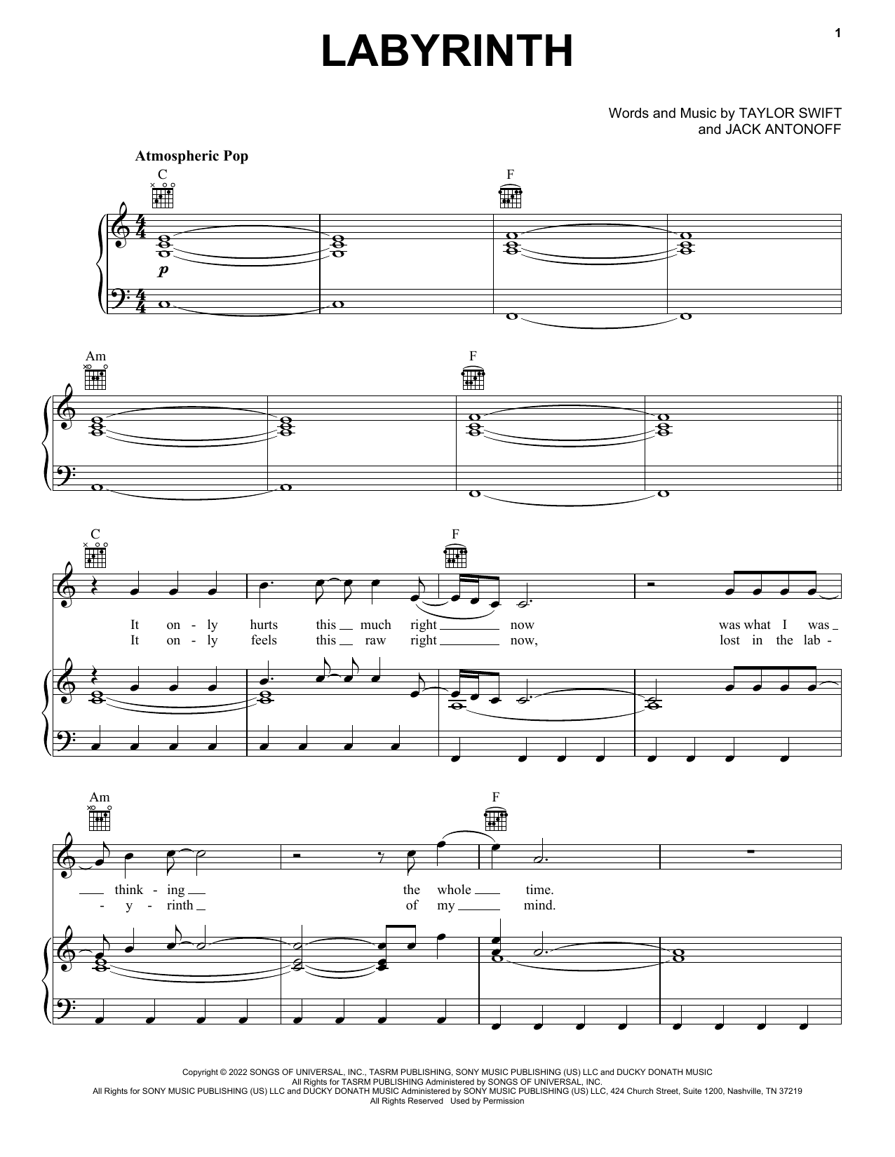 Taylor Swift Labyrinth Sheet Music Notes & Chords for Easy Piano - Download or Print PDF