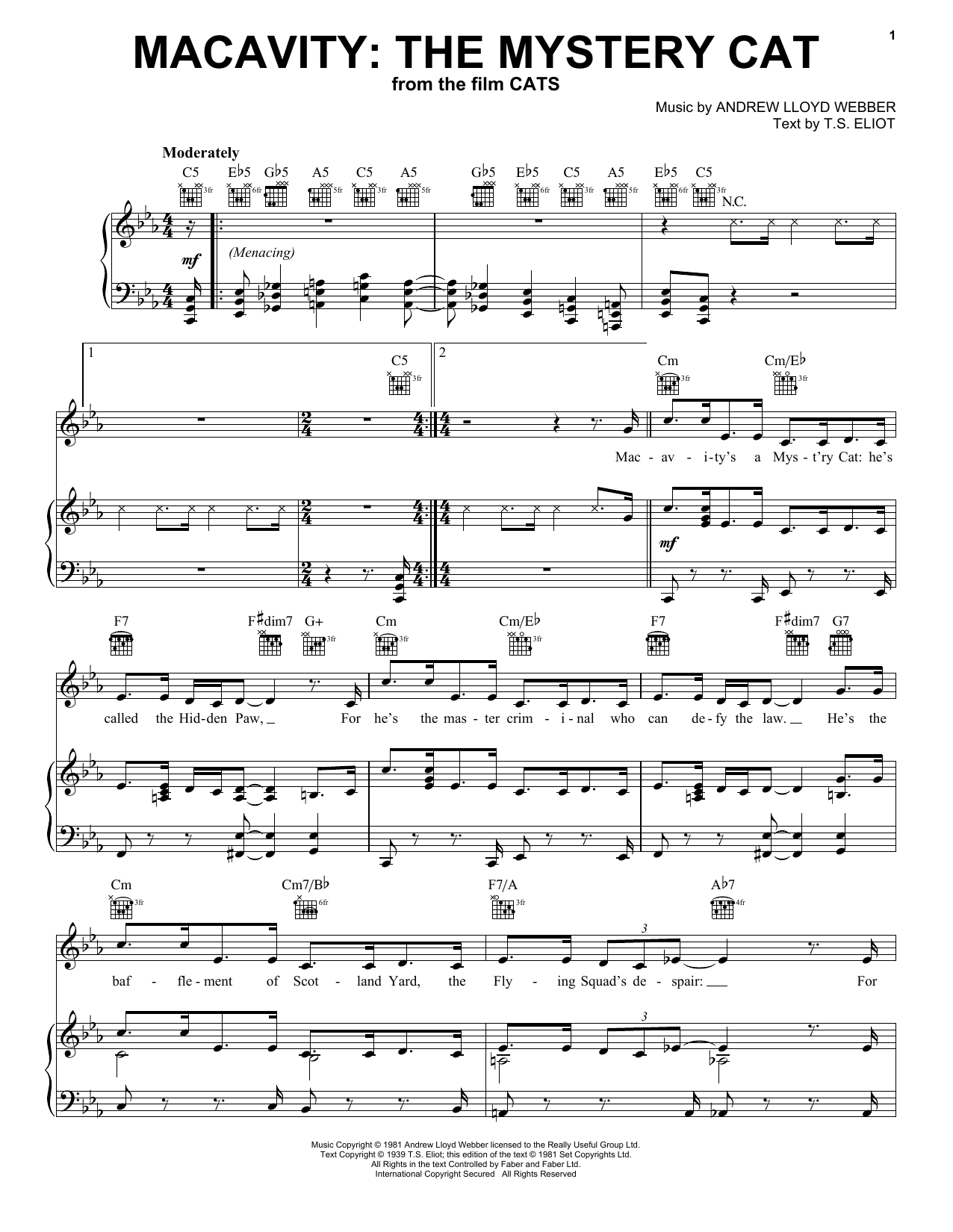 Taylor Swift Macavity: The Mystery Cat (from the Motion Picture Cats) Sheet Music Notes & Chords for Piano, Vocal & Guitar (Right-Hand Melody) - Download or Print PDF