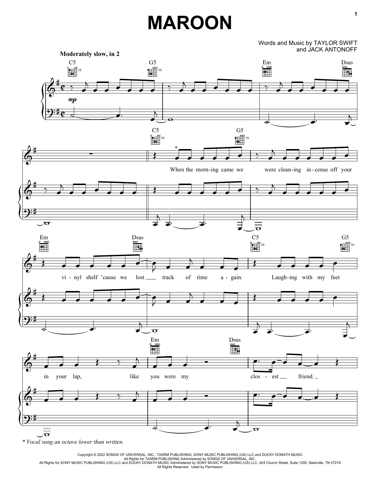 Taylor Swift Maroon Sheet Music Notes & Chords for Easy Piano - Download or Print PDF