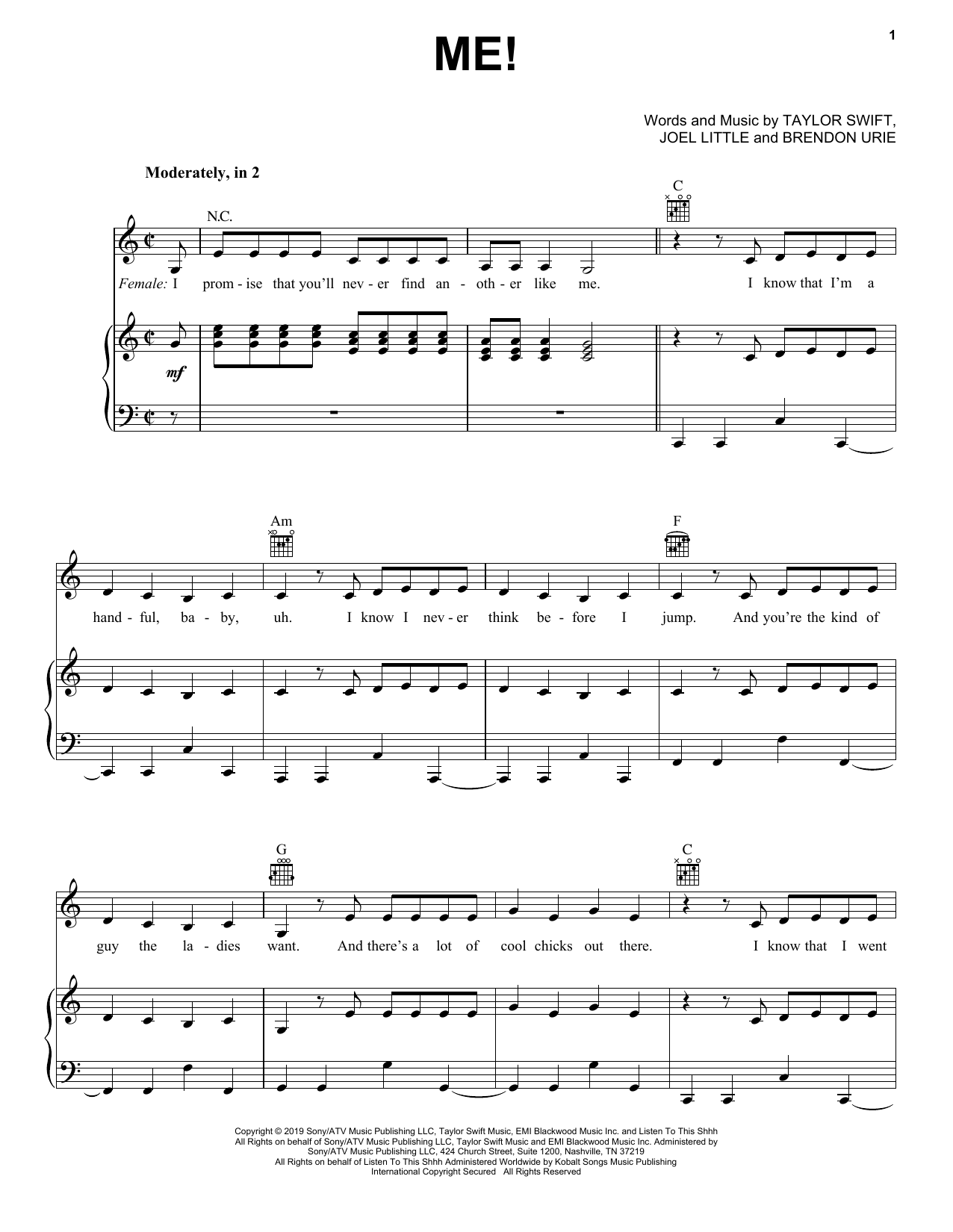 Taylor Swift ME! (feat. Brendon Urie of Panic! At The Disco) Sheet Music Notes & Chords for Guitar Chords/Lyrics - Download or Print PDF